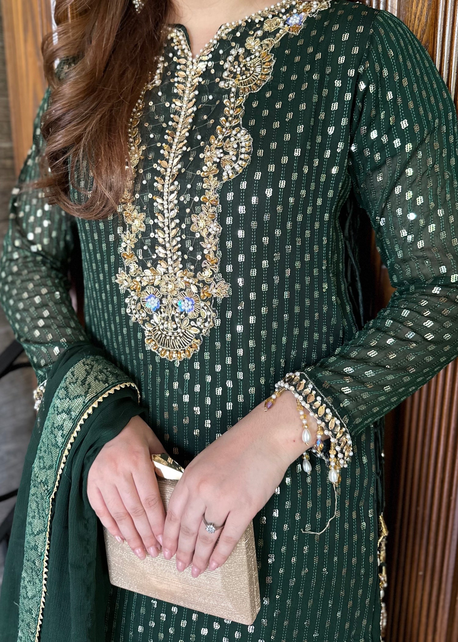 chiffon Sharara in Dark green