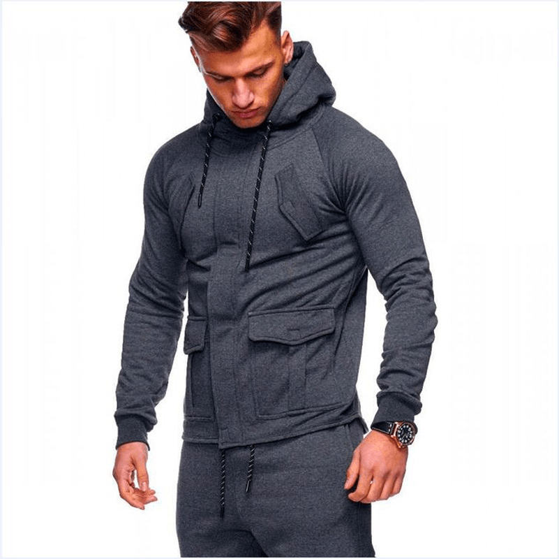 New Concealed Access Control Zipper Men'S Hooded Casual Sports Suit