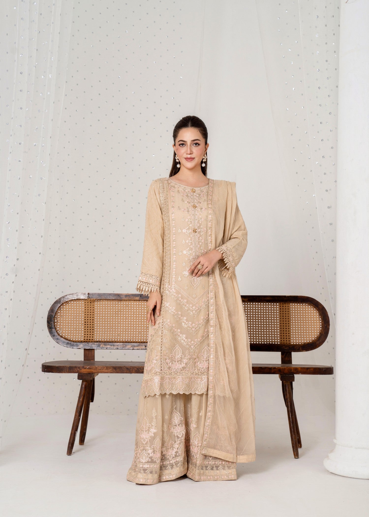 pk crinkle chiffon Kurta Set in Champagne