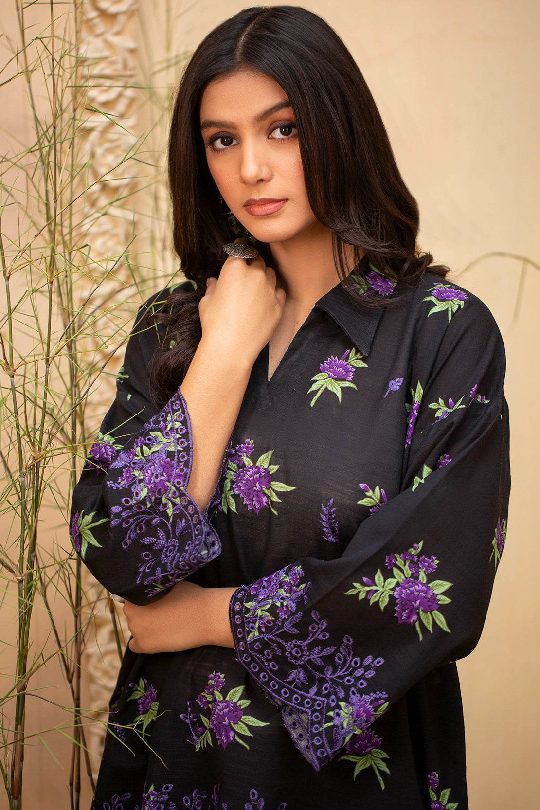 twill khaddar Unstitched in Black