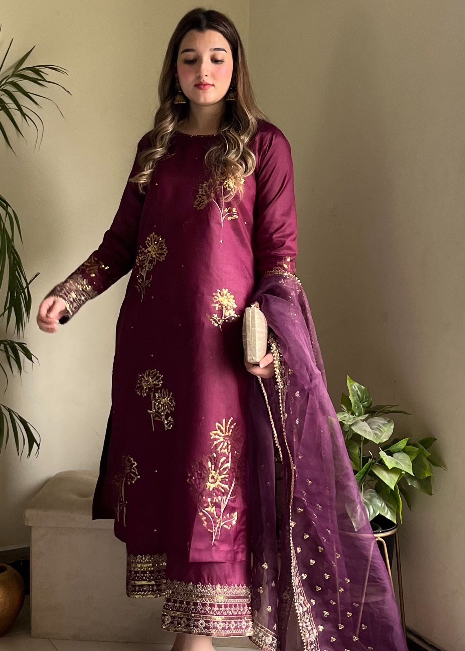 kattan silk Kurta Set in Purple