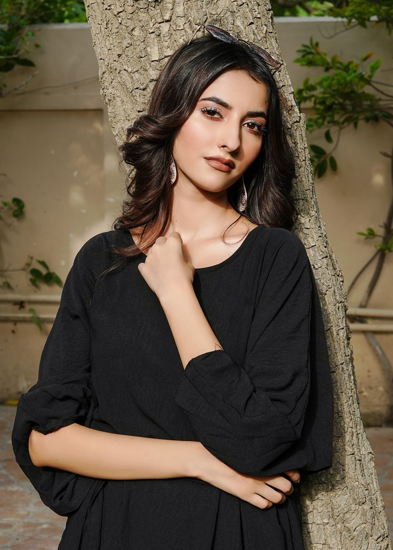 polyester nylon Kaftan in Black