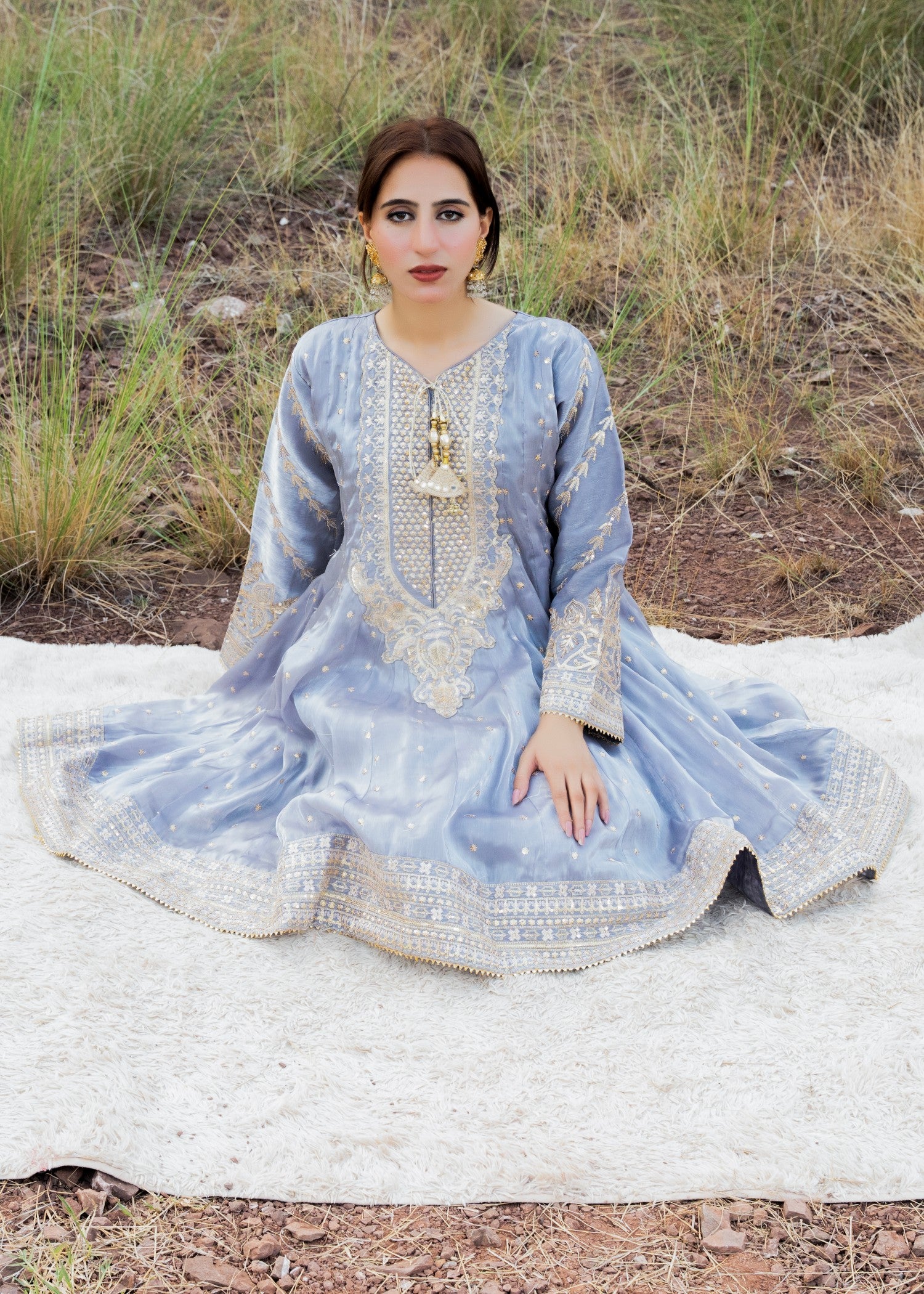cotton silk Short Frock in Lavender