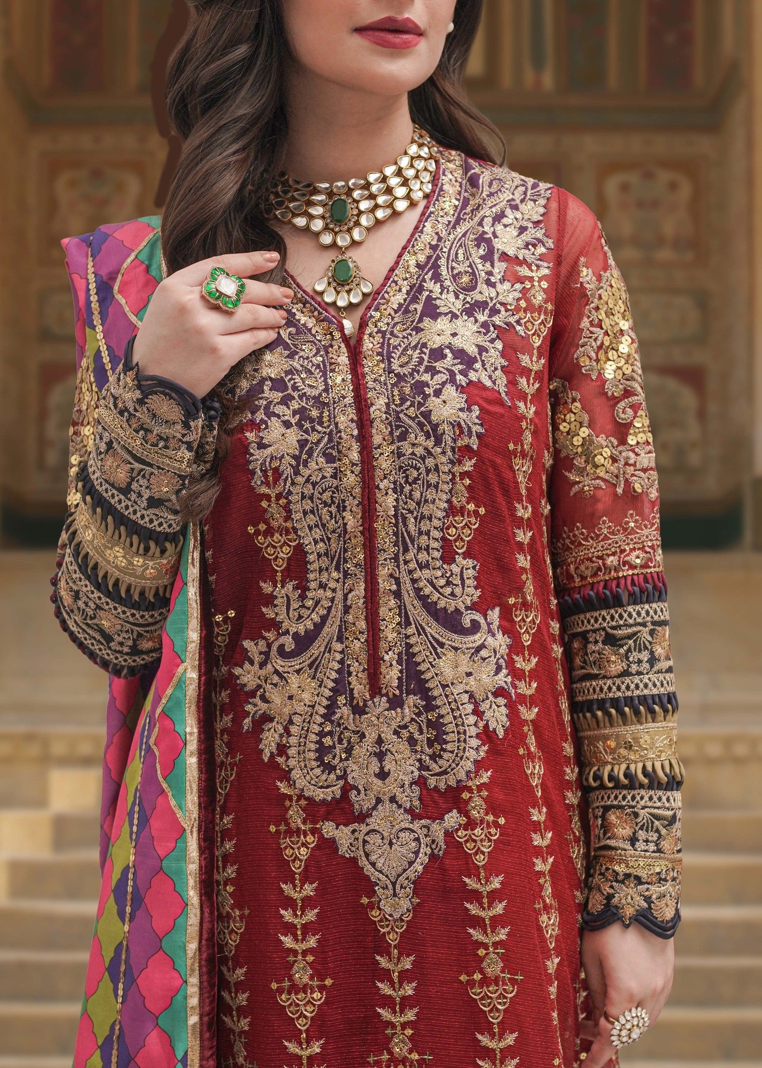 poly karandi Kurta Set in Red