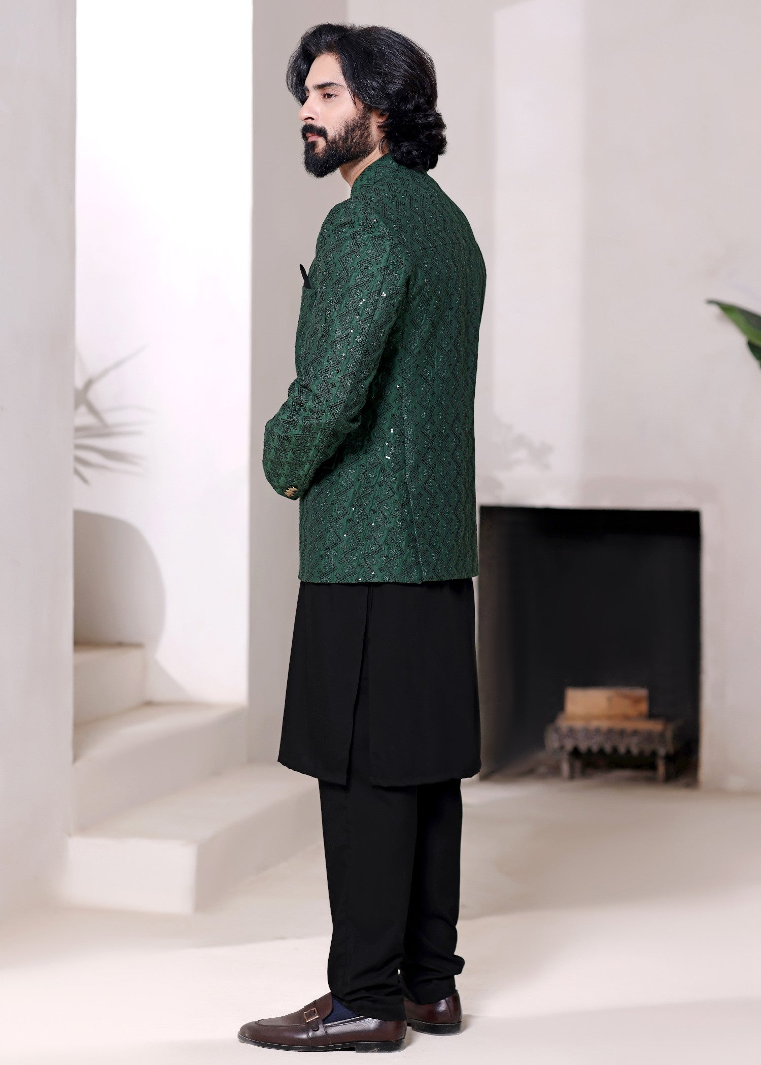 raw silk Prince Coat in Green