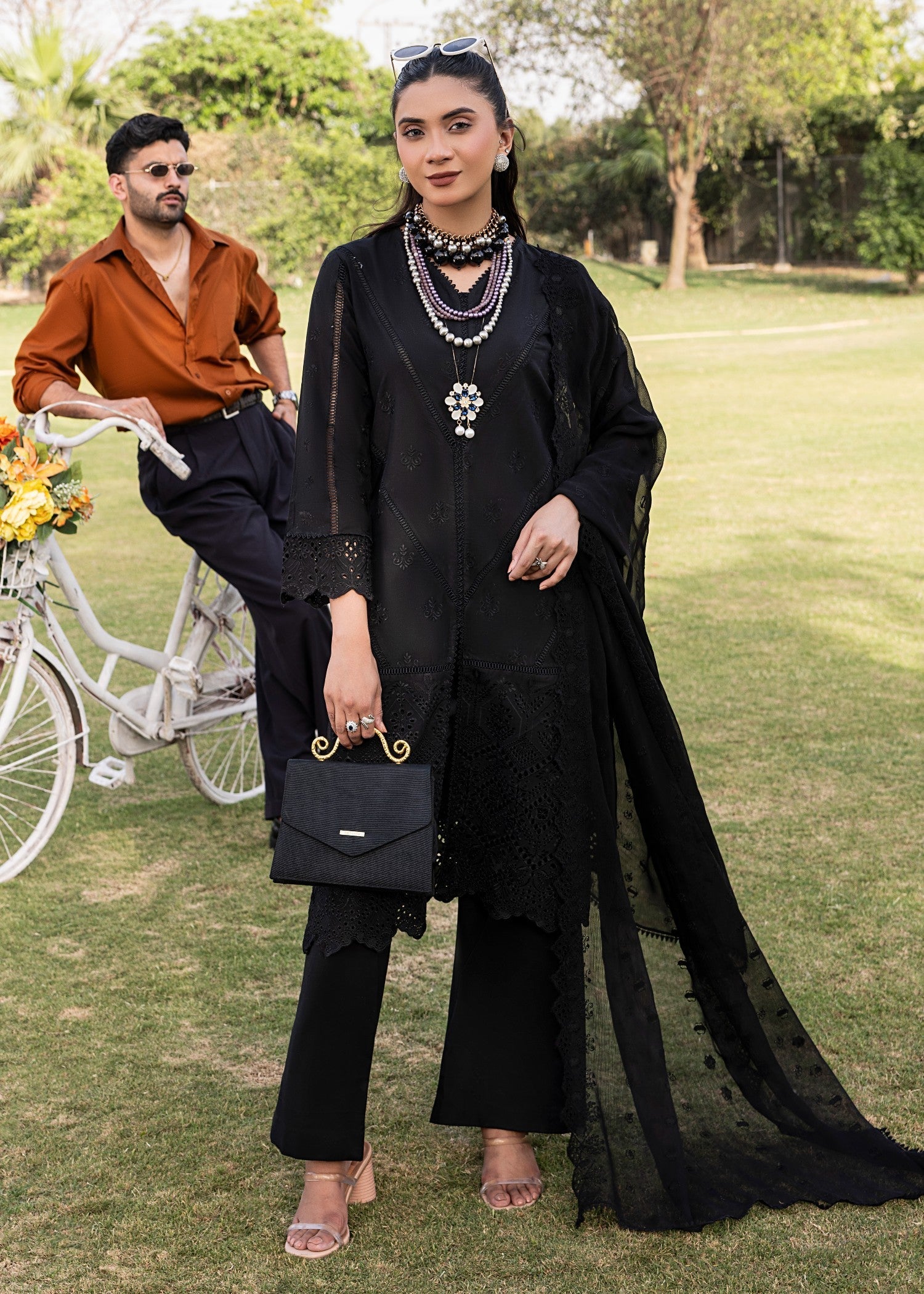 chikankari cotton Kurta Set in Black