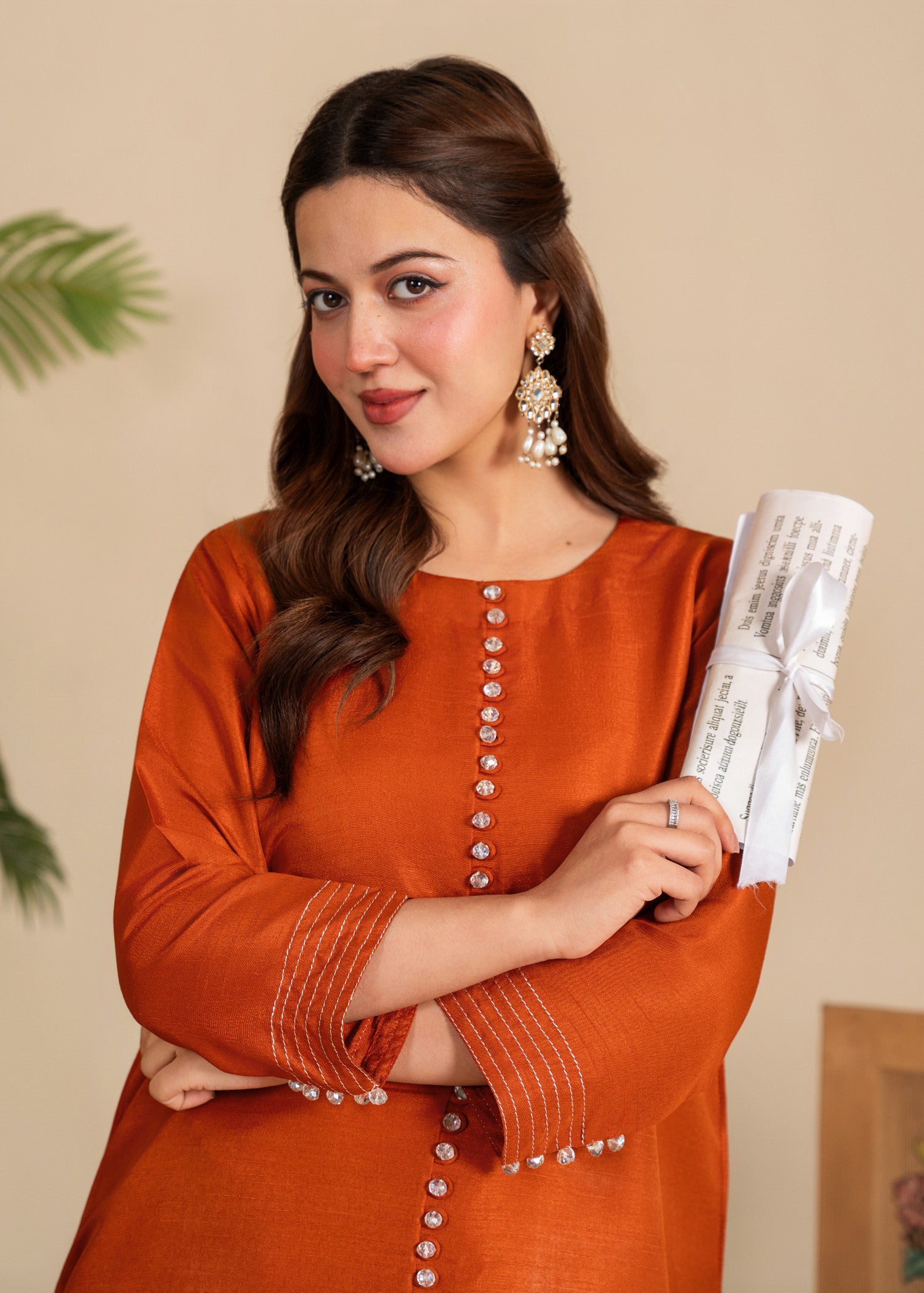 indian raw silk Co Ord Sets in Rust orange