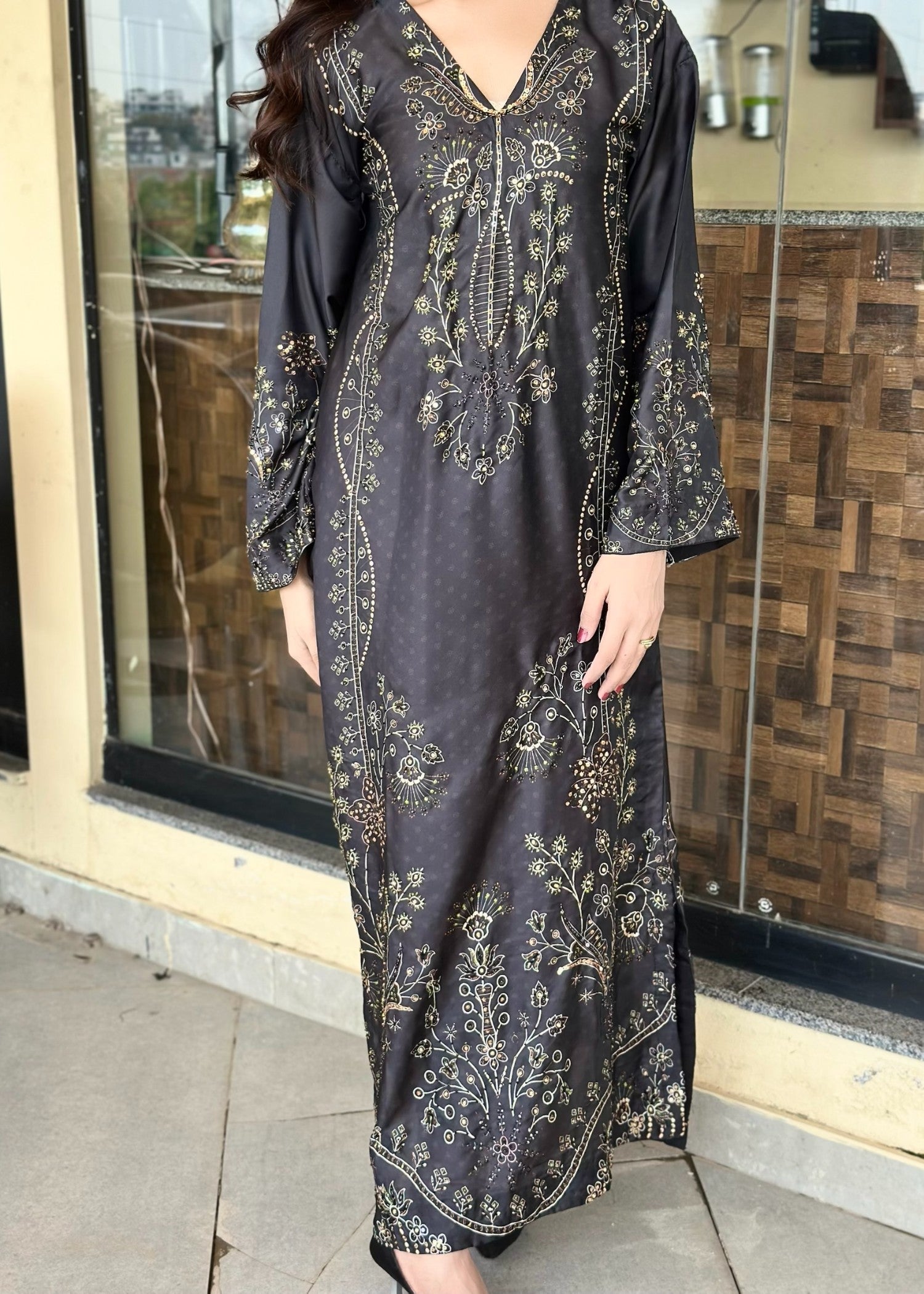 pk charmuse silk Kaftan in Jet black, onyx
