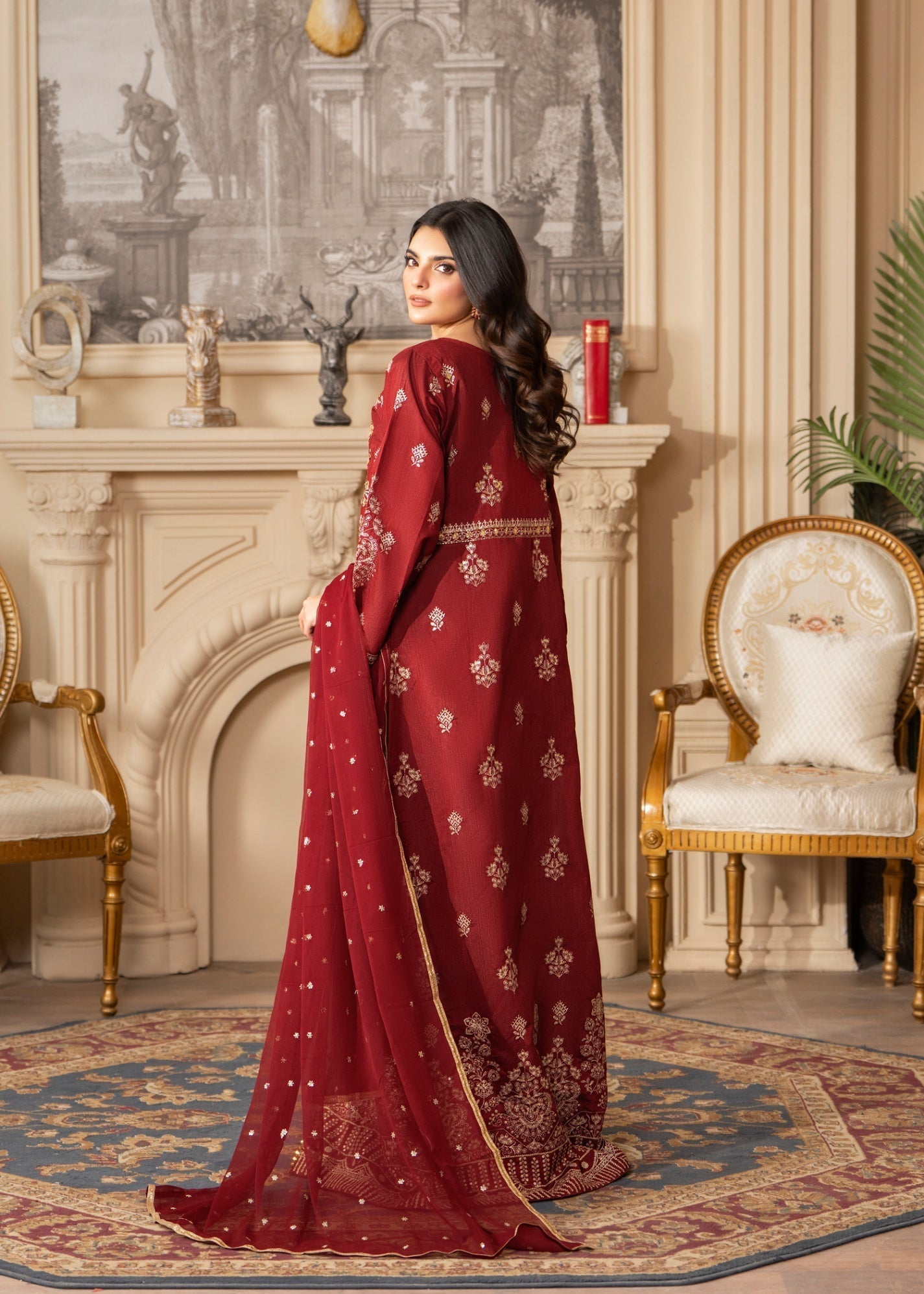 raw silk Maxi in Red