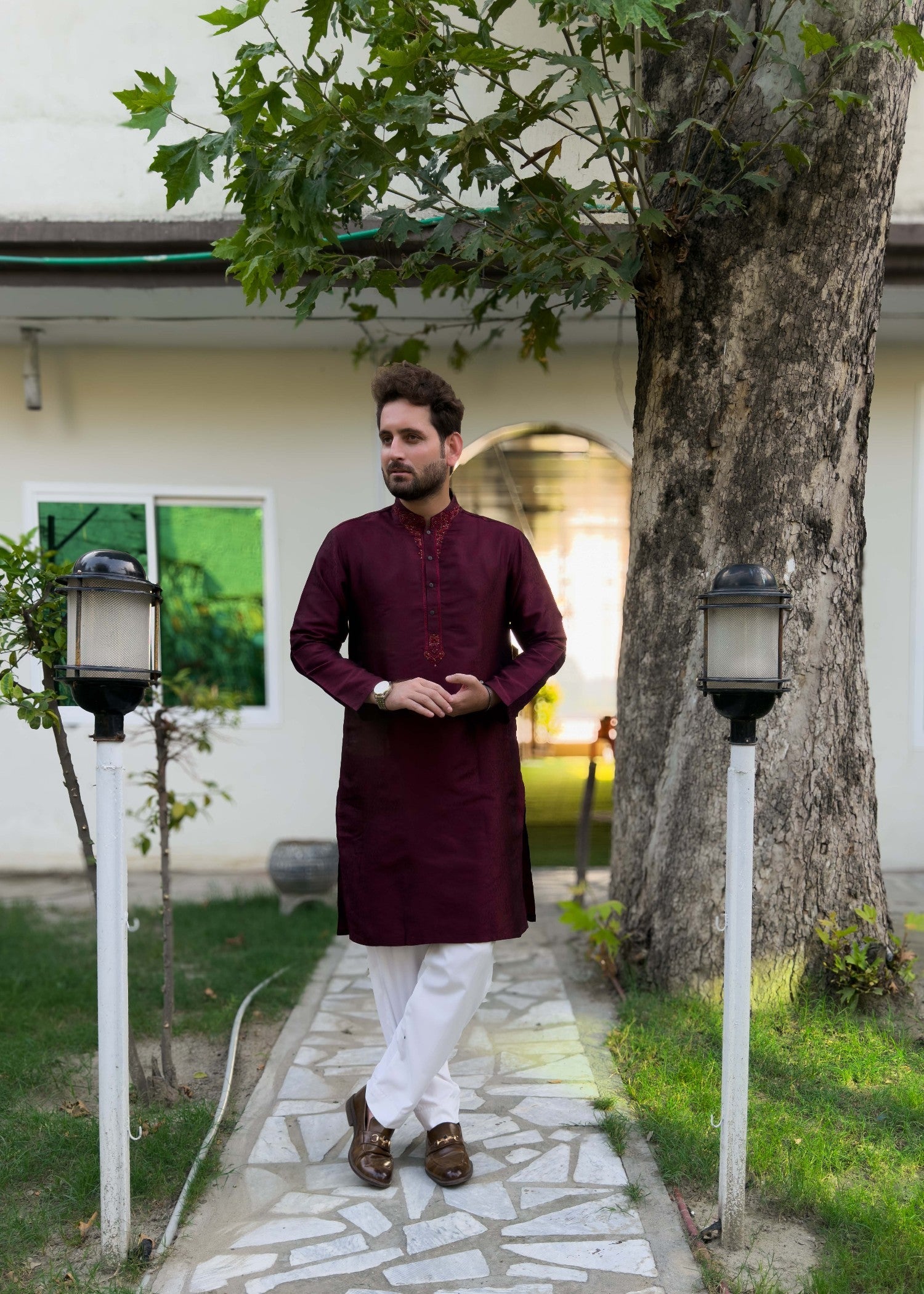 traditional jamawar Kurta in Maroon