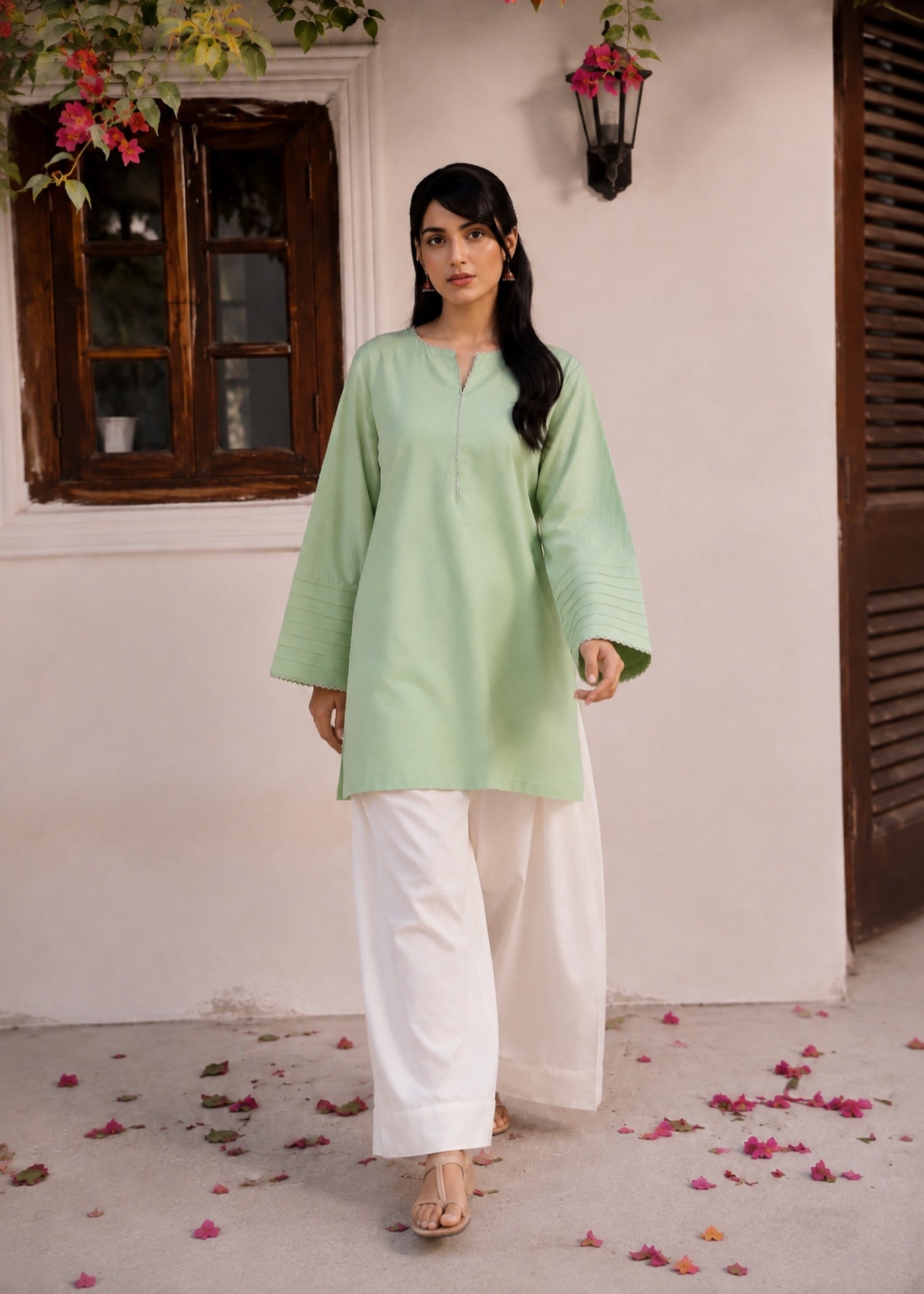 lawn cotton Kurta Set in Mint green