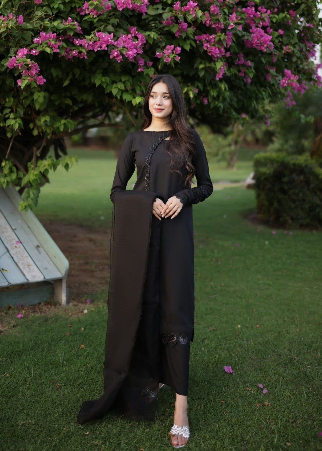georgette Kurta Set in Jet black