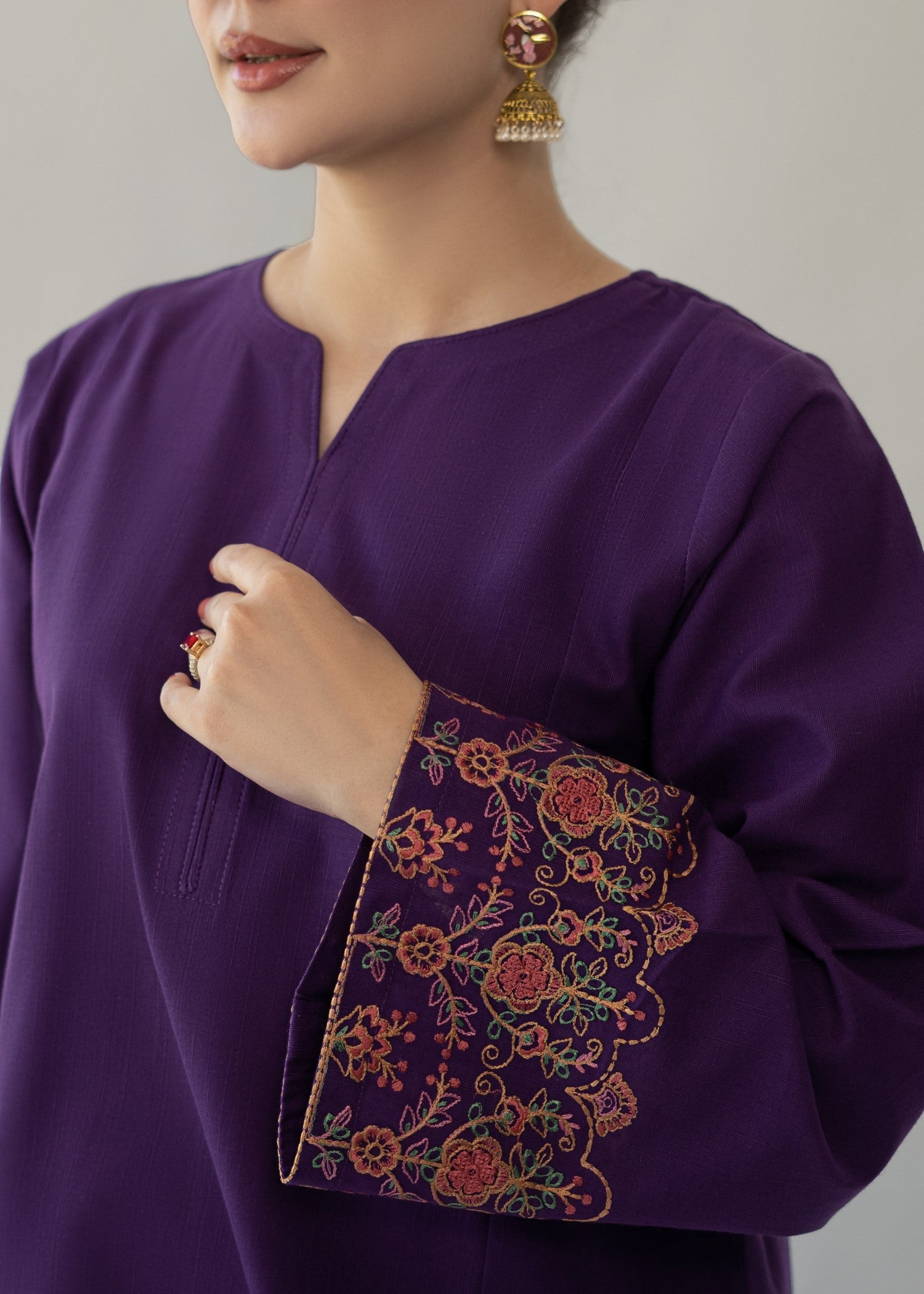 slub khaddar Kurta Set in Purple