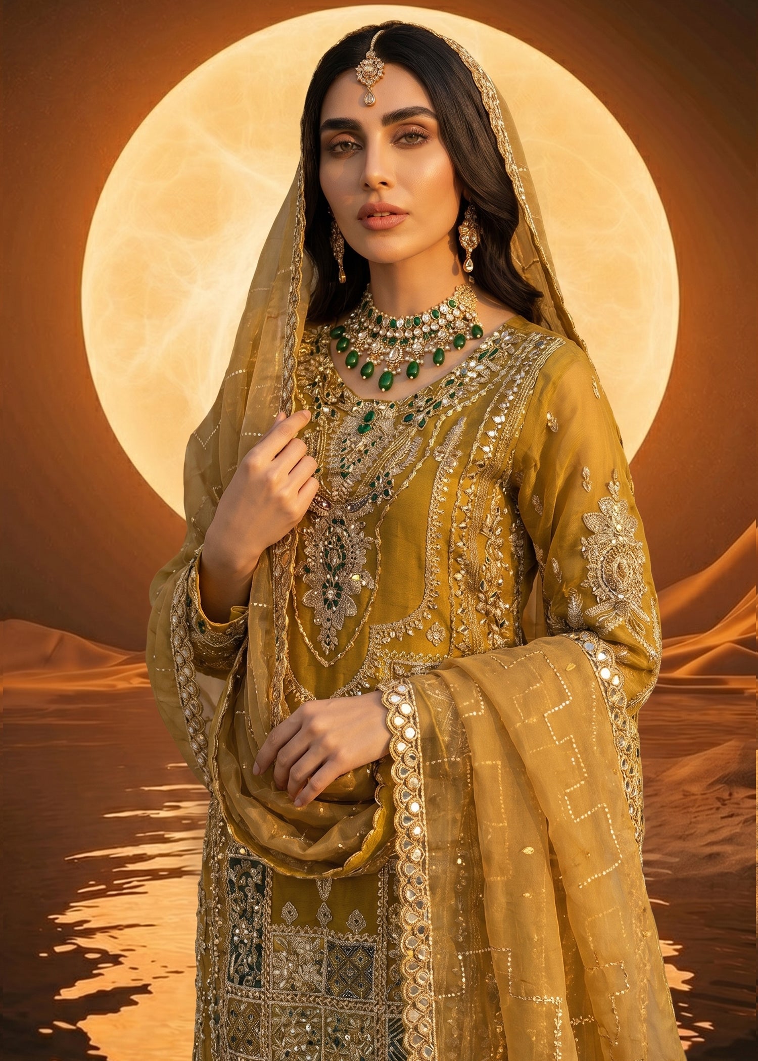 organza Lehenga in Mustard