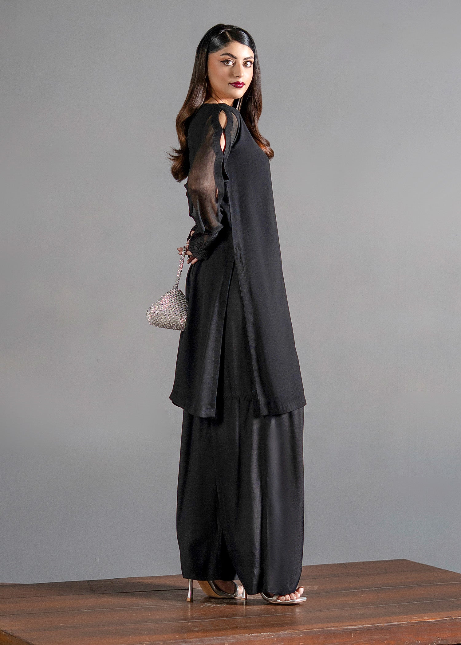 chiffon Kurta Set in Black
