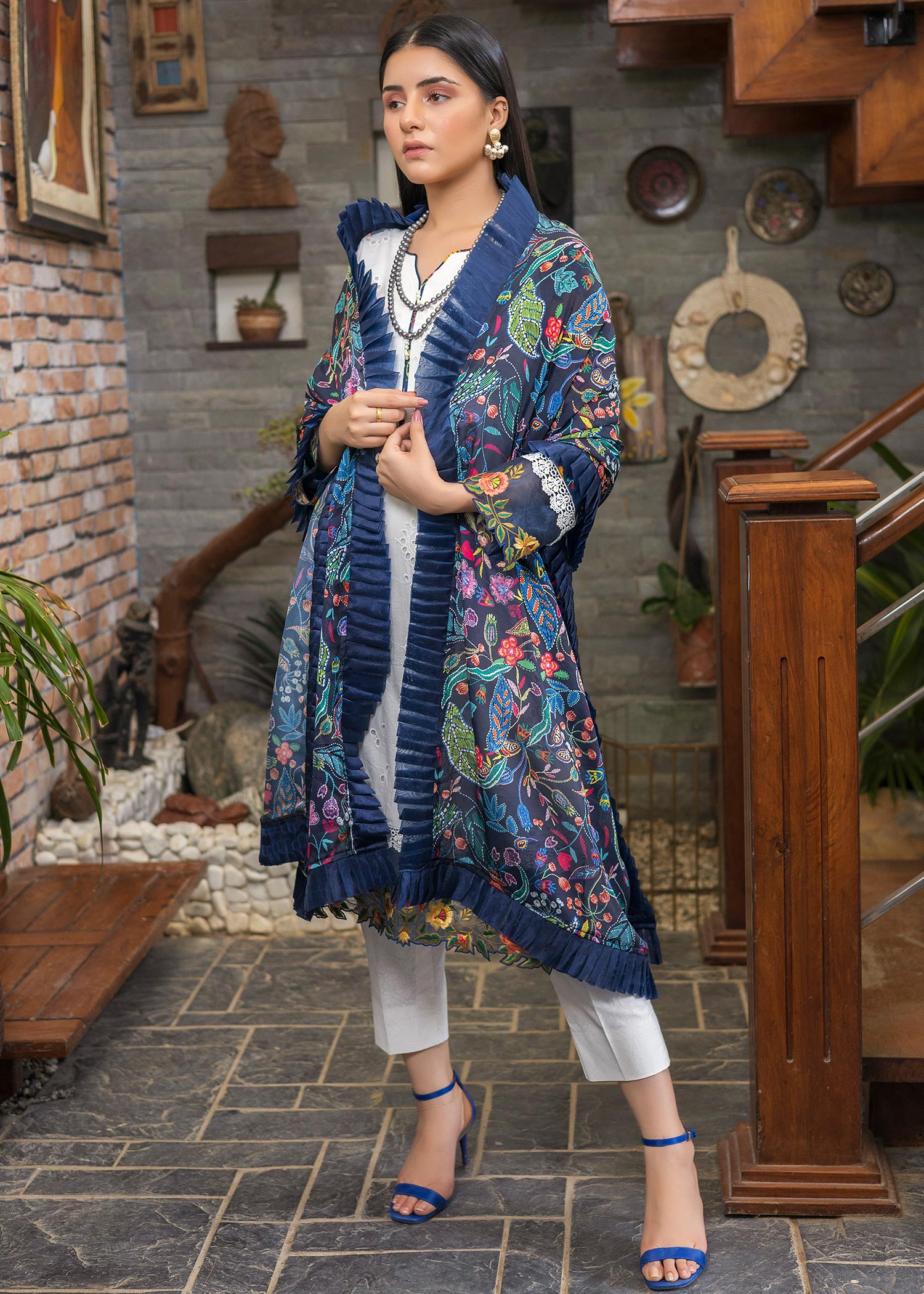schiffli Kurta Set in White