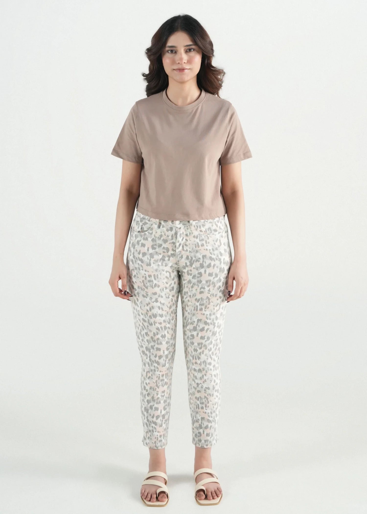 twill cotton Pants in Floral white