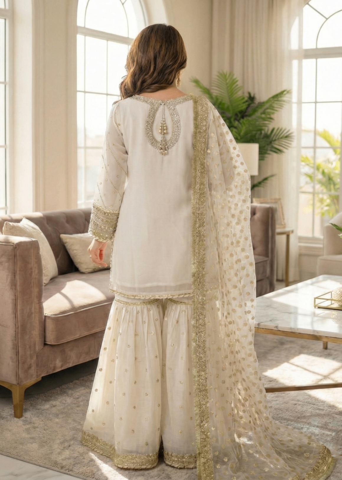 chiffon Gharara in Off-white