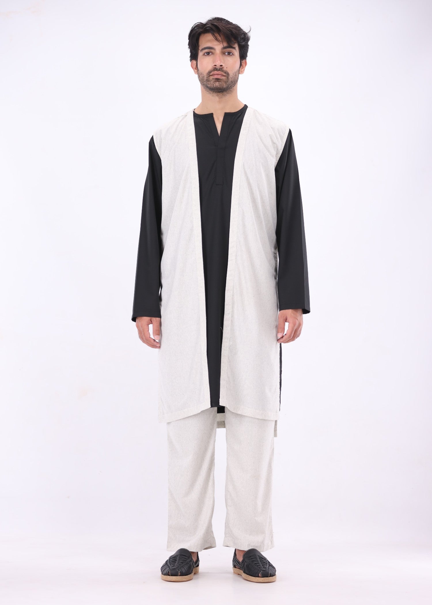 wash & wear Kurta Set in Black, light grey