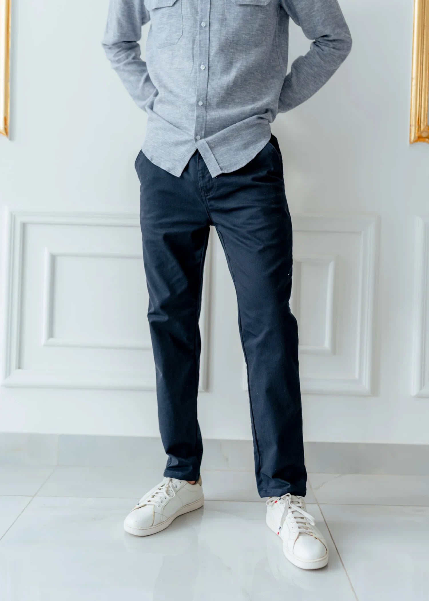 twill cotton Pants in Dark blue