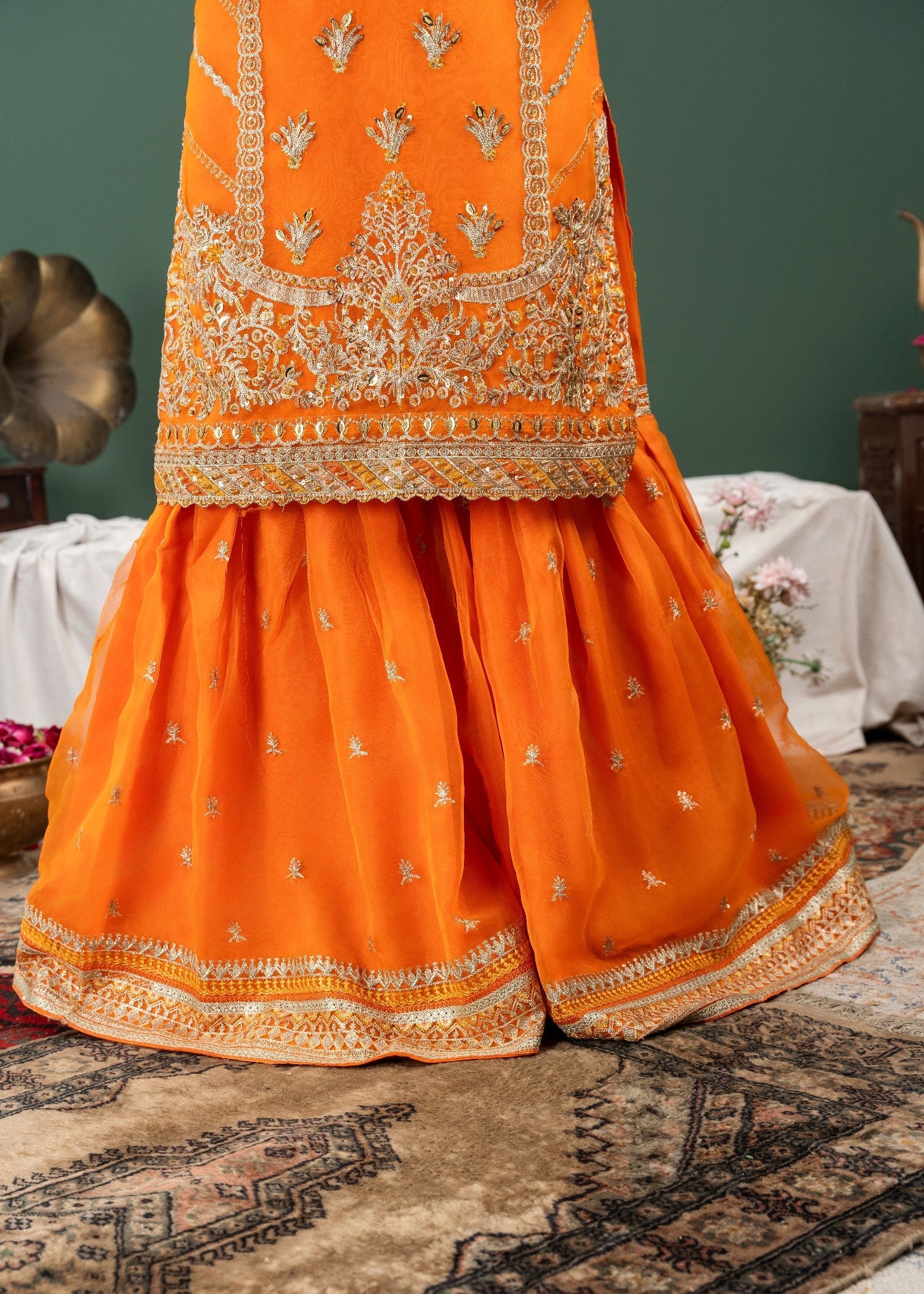 organza Gharara in Orange