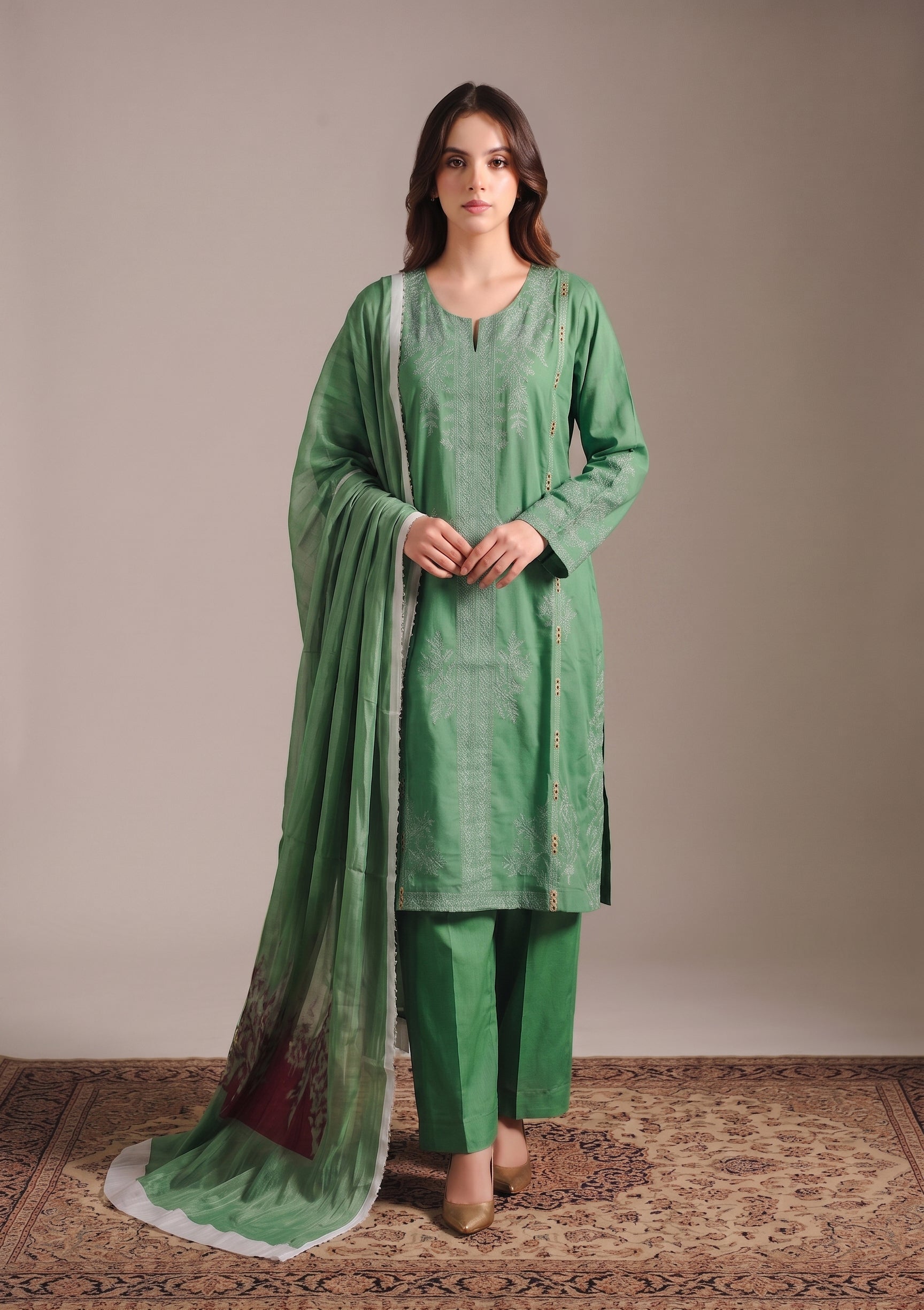 lawn cotton Kurta Set in Green