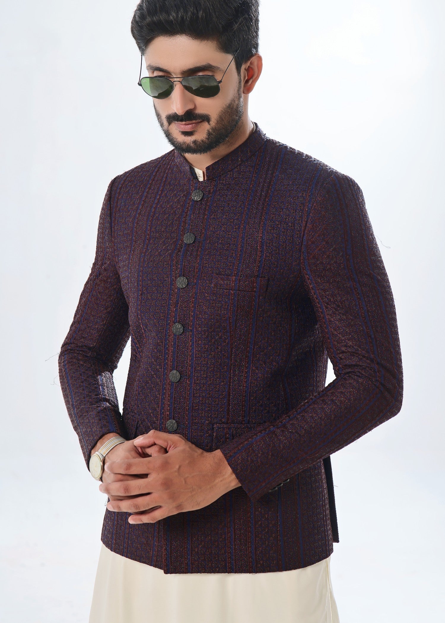 jamawar Prince Coat in Purple