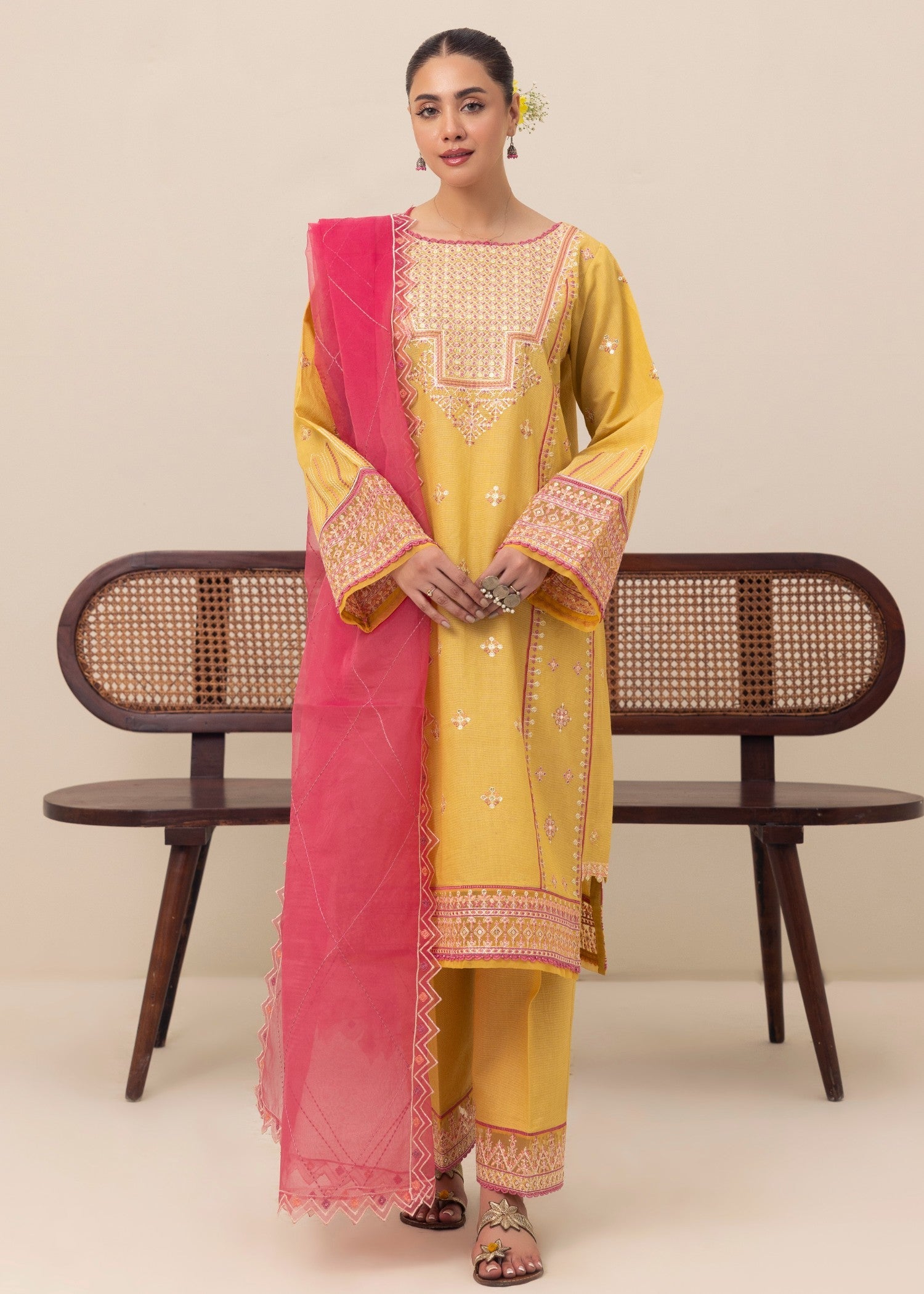 chambray Kurta Set in Yellow