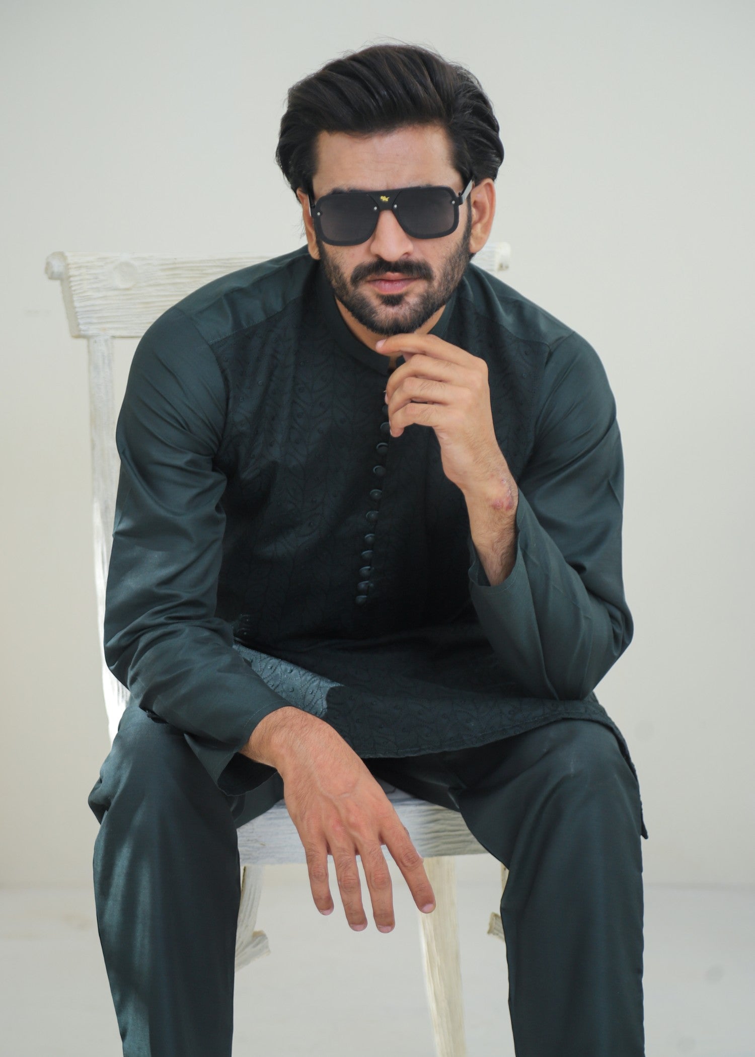 wash & wear Kurta Set in Raven grey