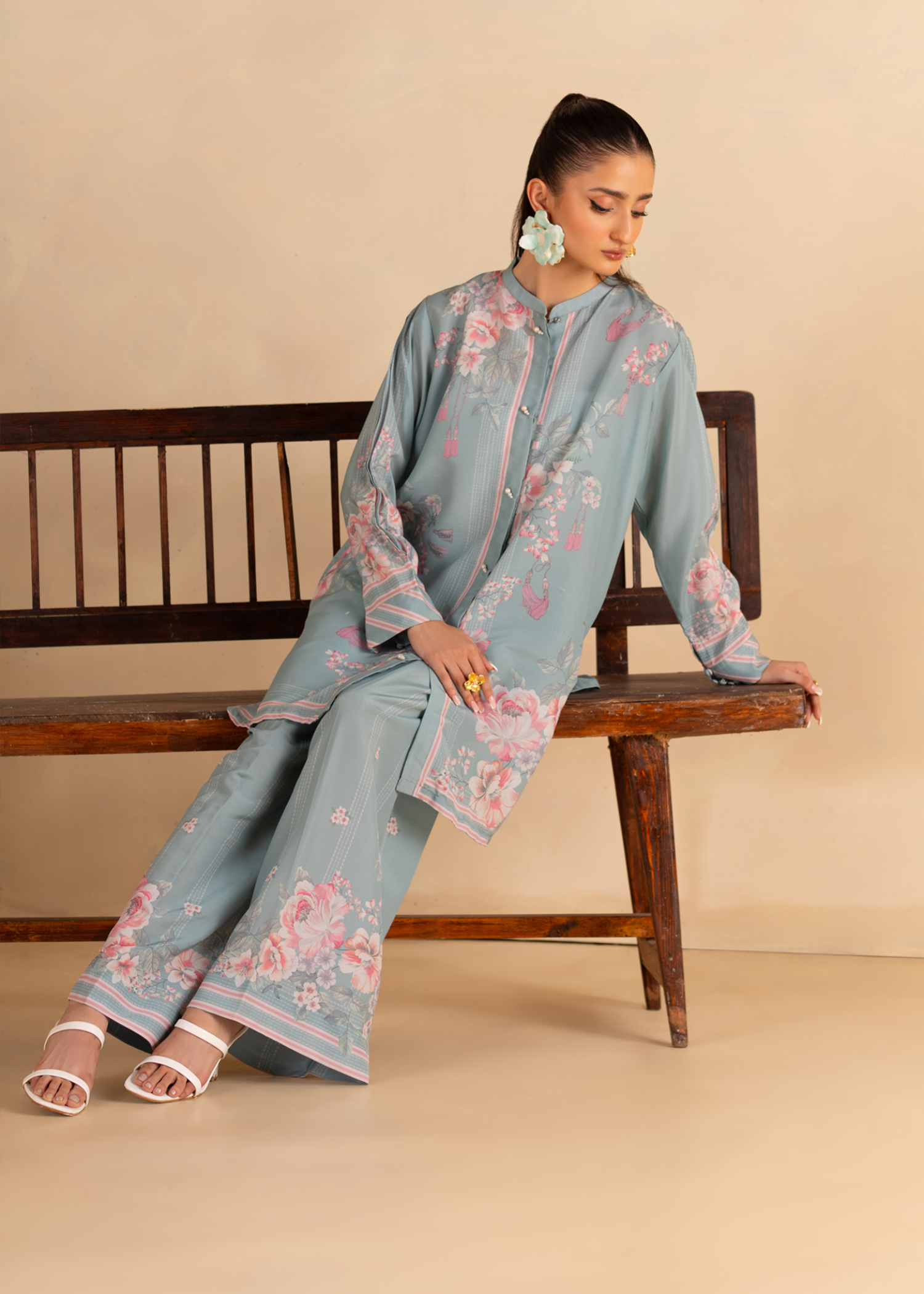 blended cambric Co Ord Sets in Powder blue