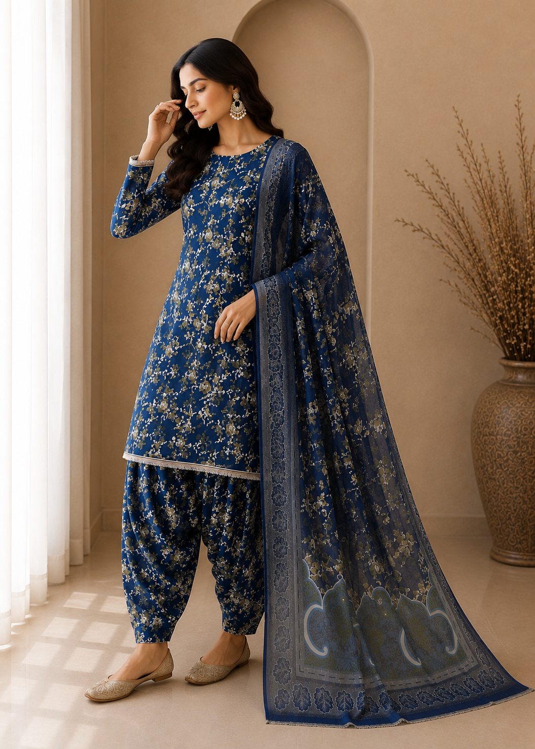 swiss lawn Unstitched in Navy blue