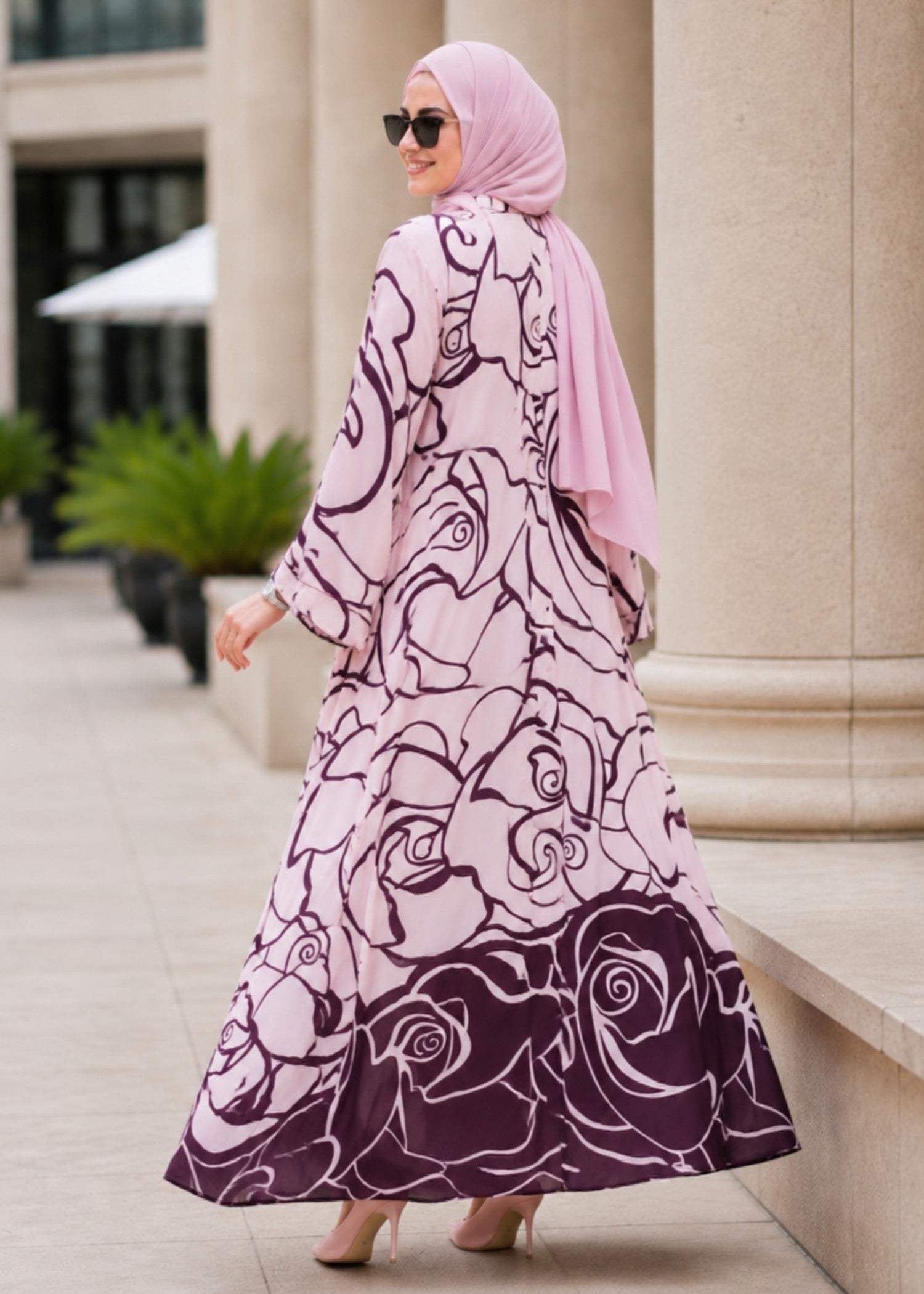 nidha Abaya in Blush pink, plum purple