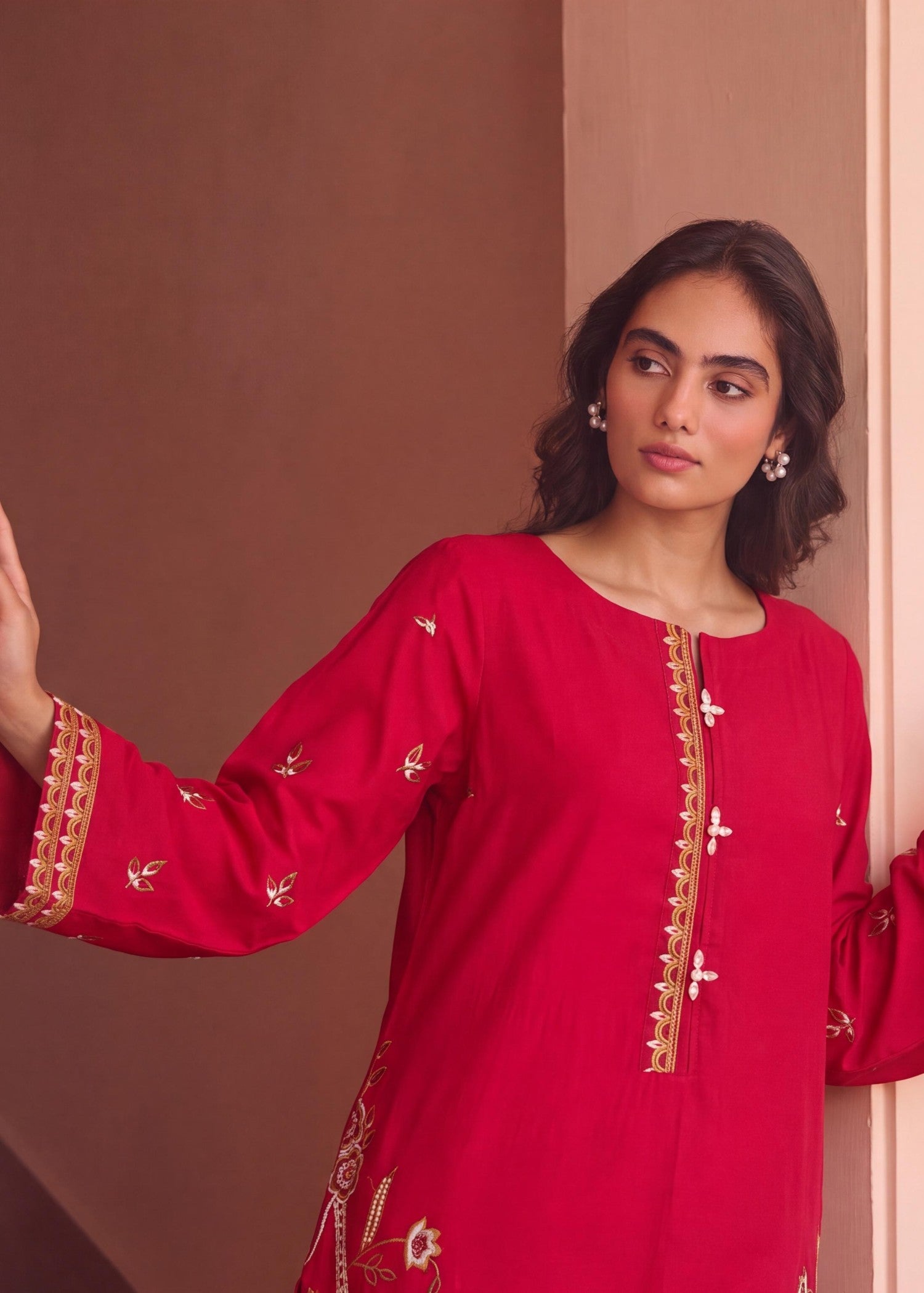 lawn Kurta Set in Cerise