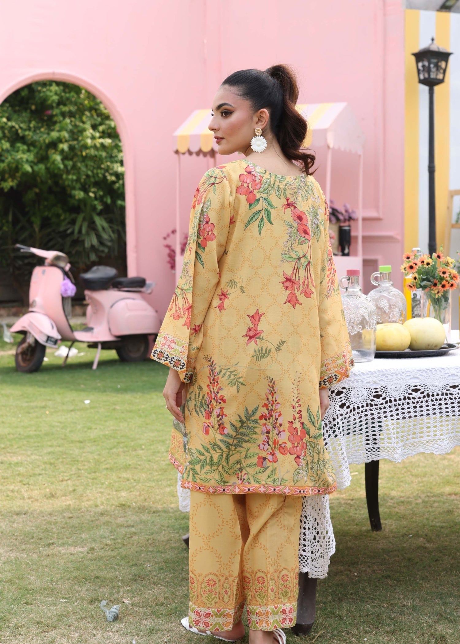 poly lawn Co Ord Sets in Mari gold