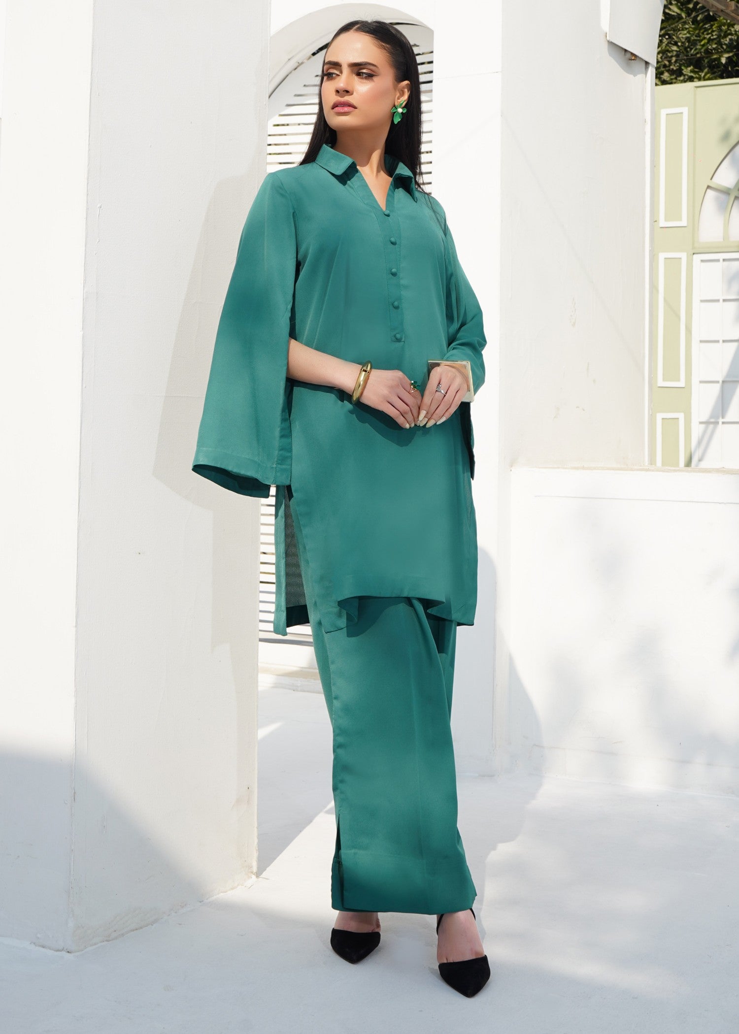 silk georgette Co Ord Sets in Teal