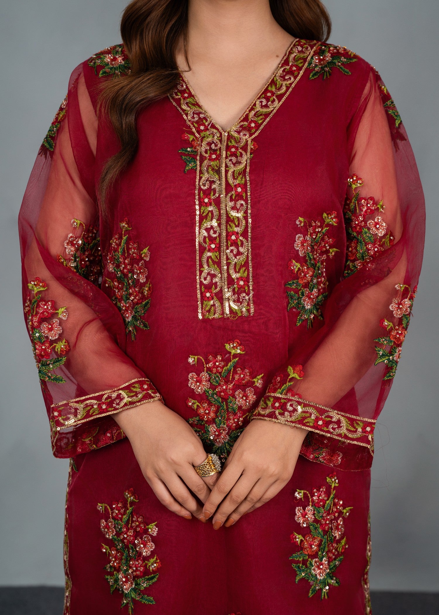 organza Kurta Set in Cardinal red