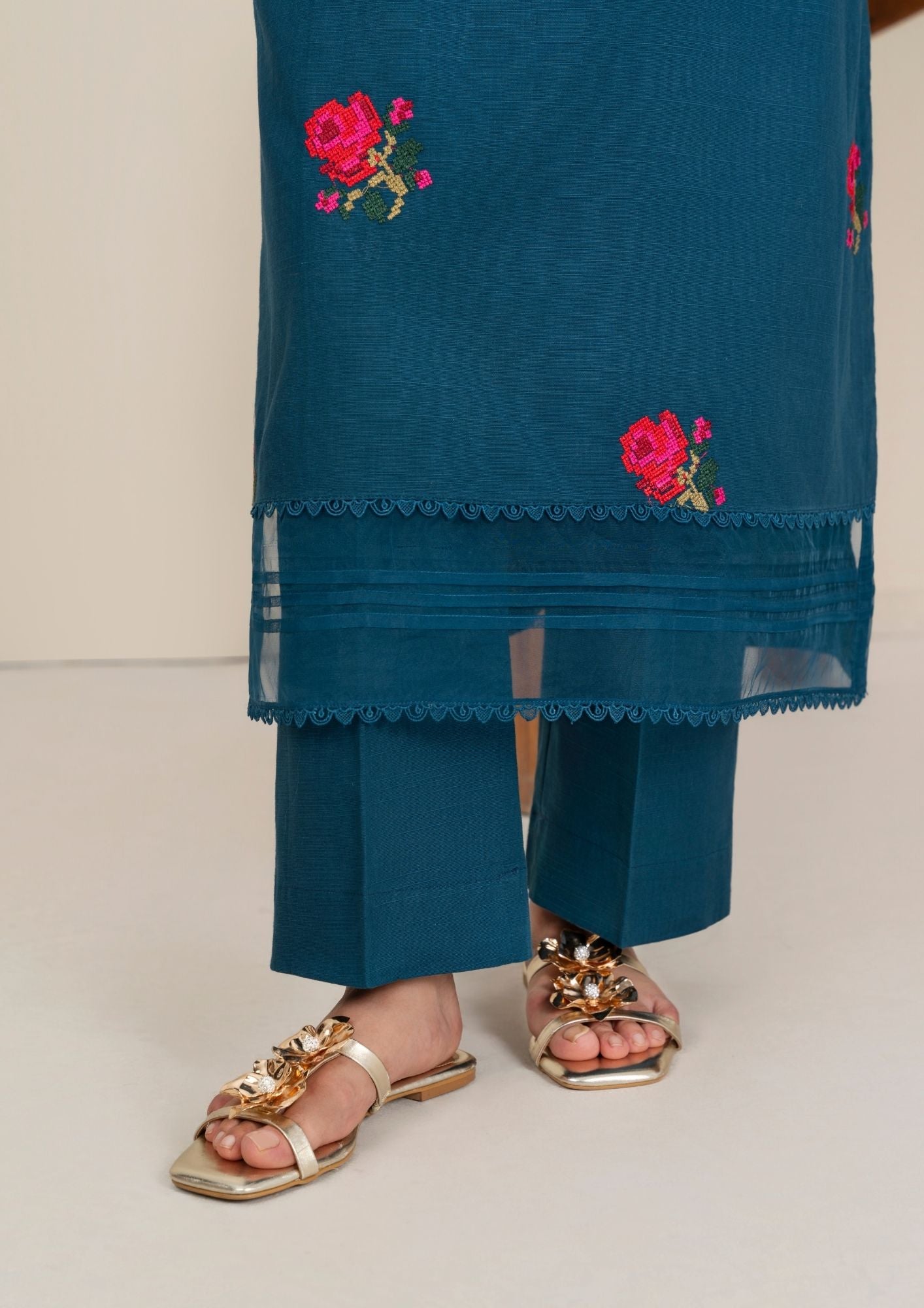 khaddar Kurta Set in Teal