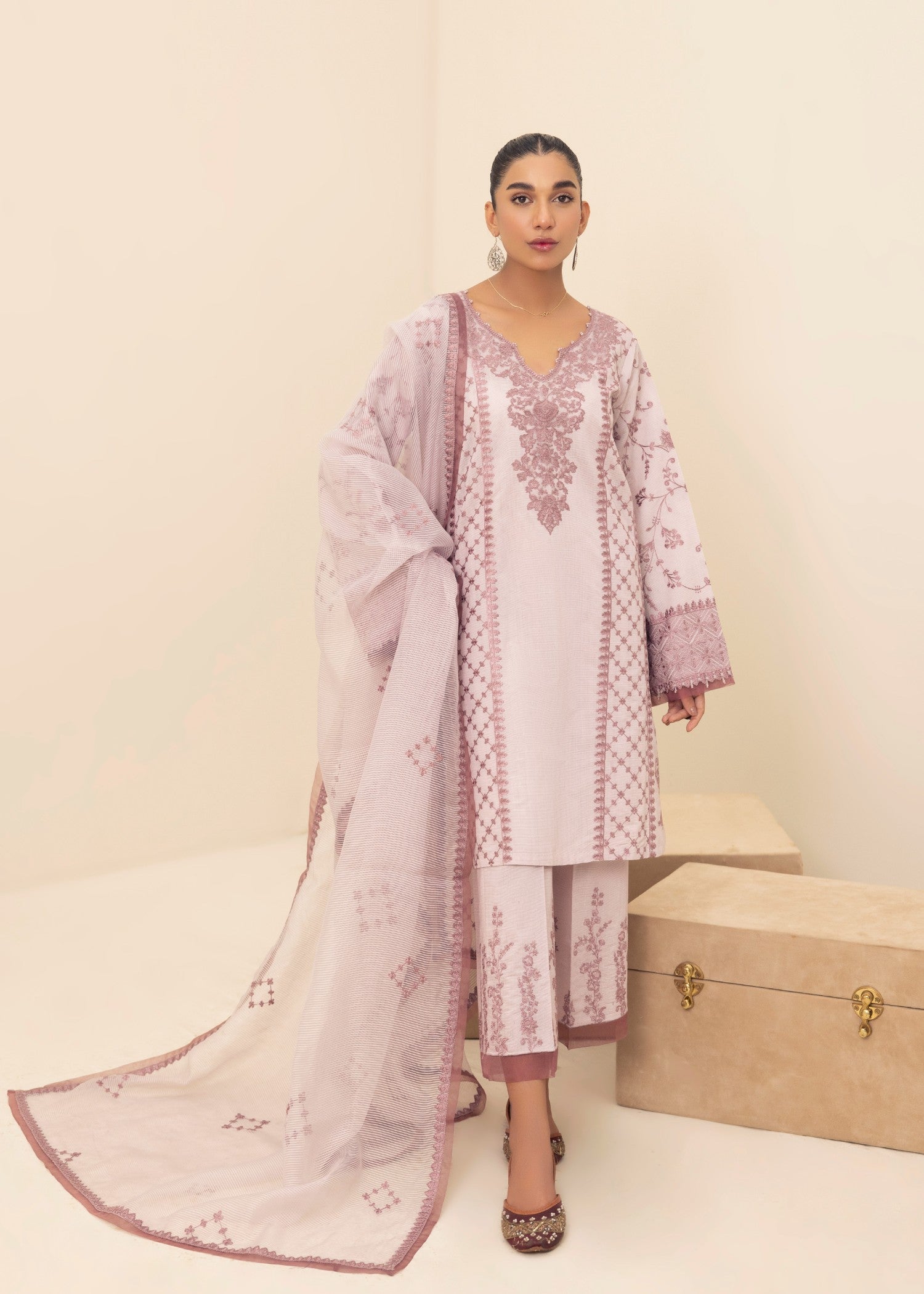 chambray Kurta Set in Mauve