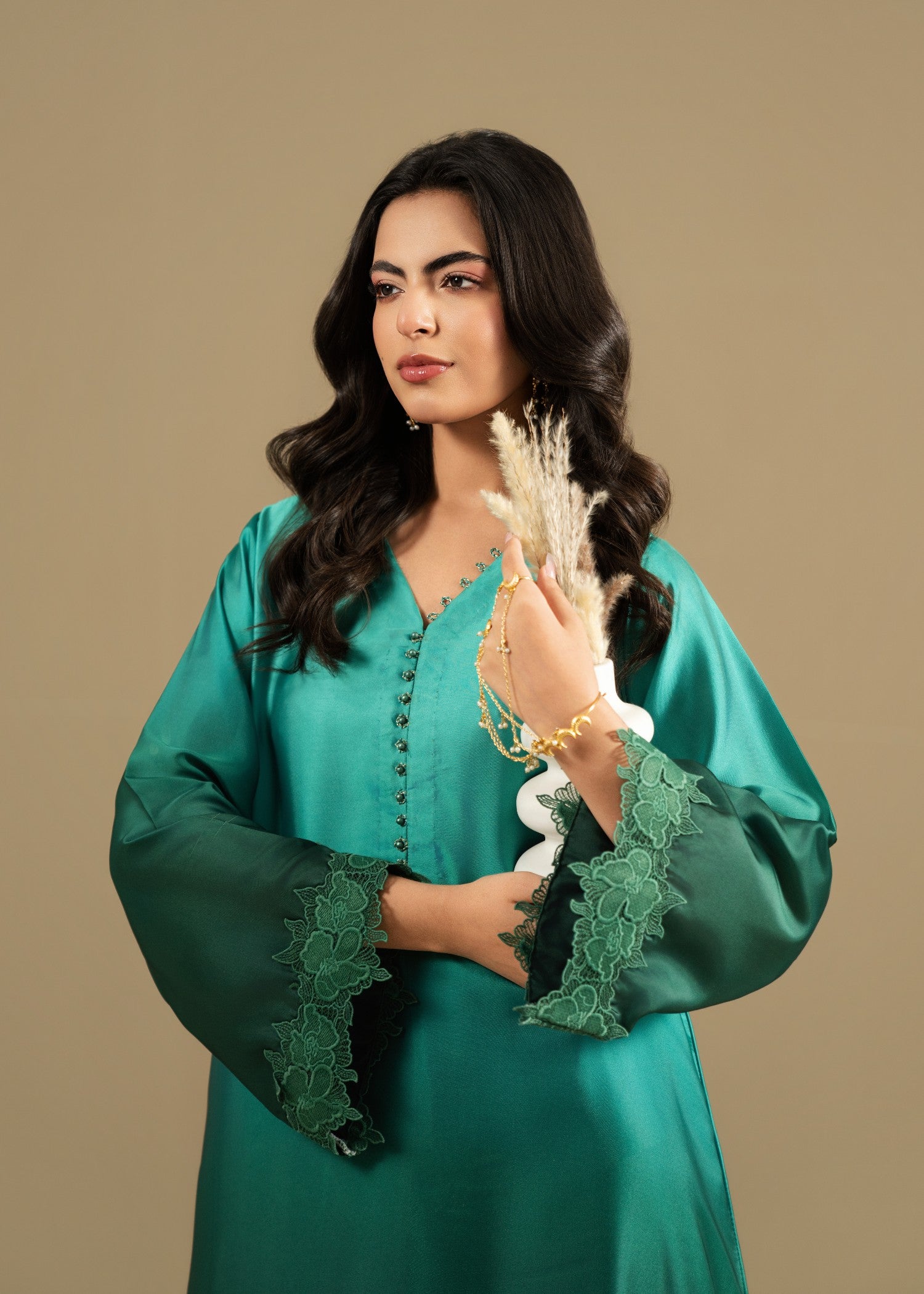 silk Kurta Set in Green