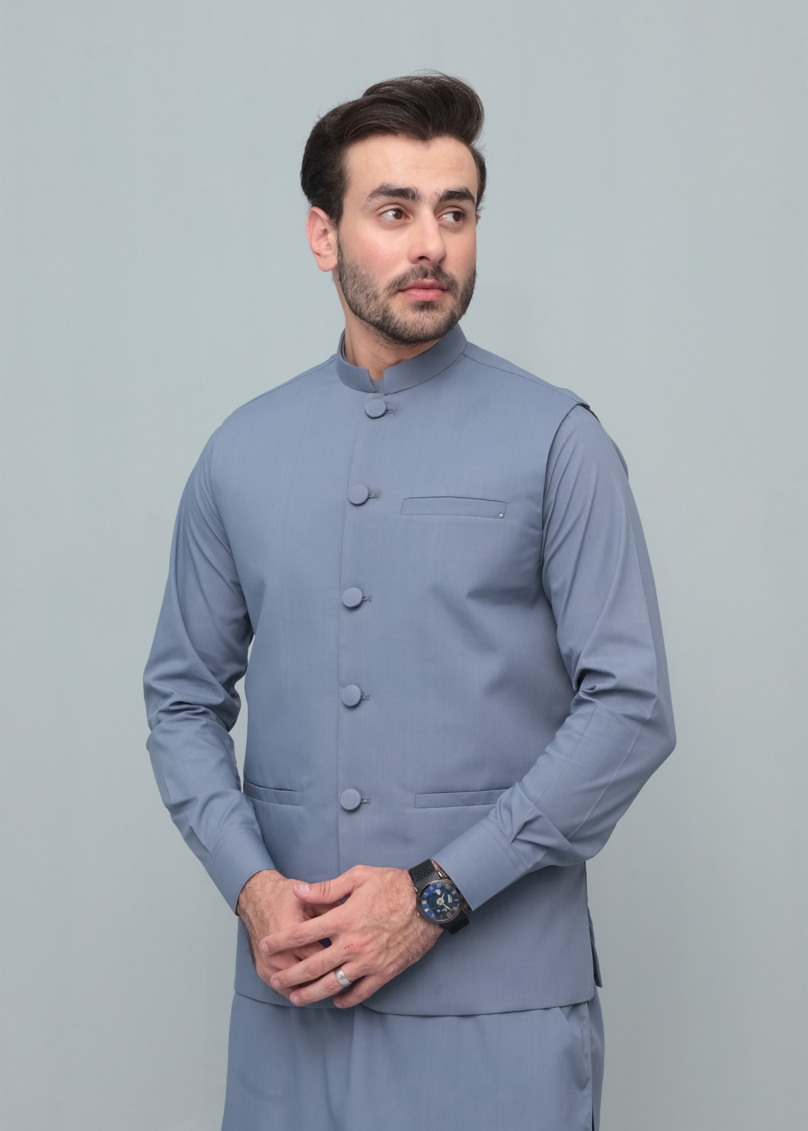 wash & wear Waistcoat in Carolina blue