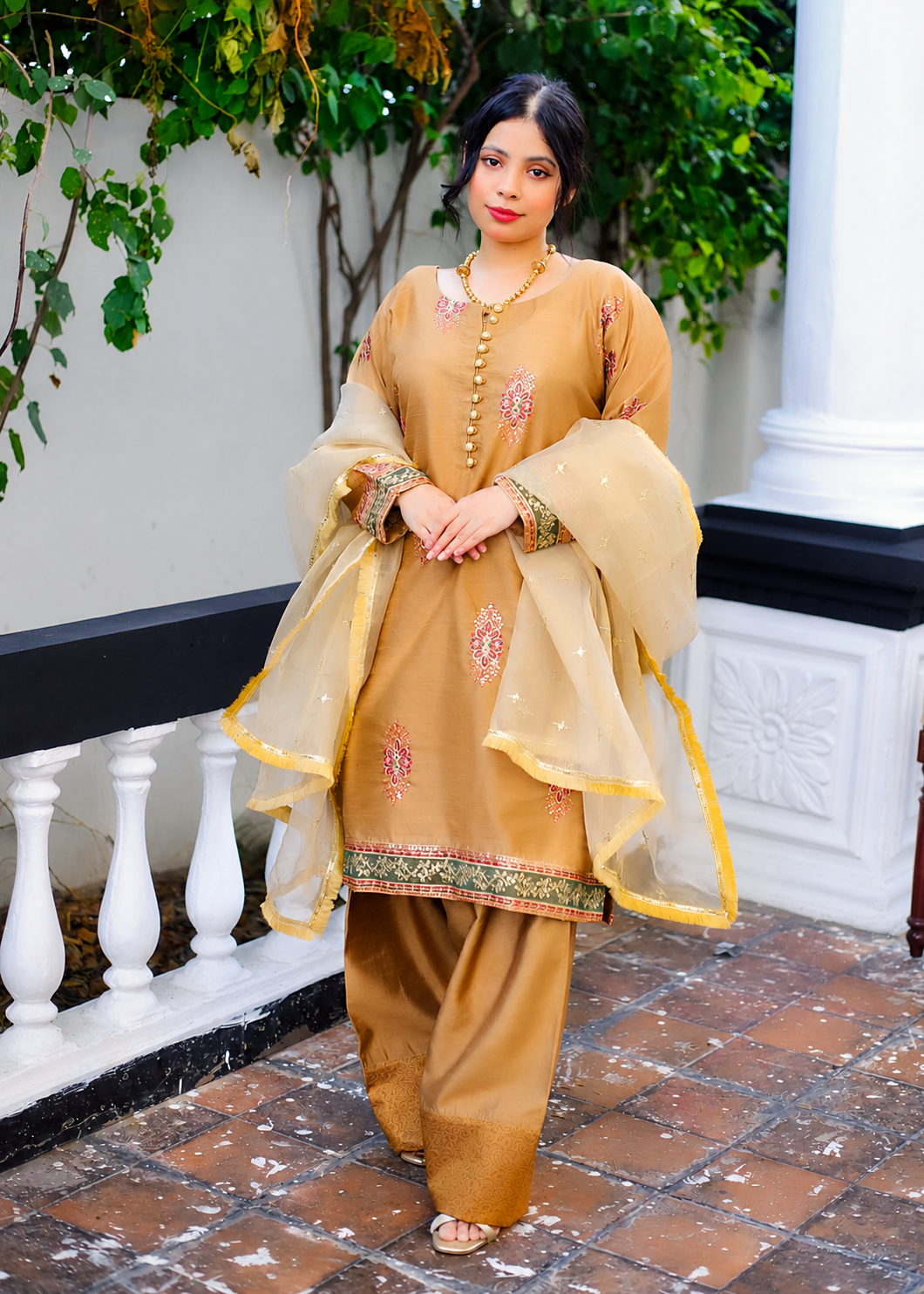 pk raw silk Kurti in Beeswax, amber