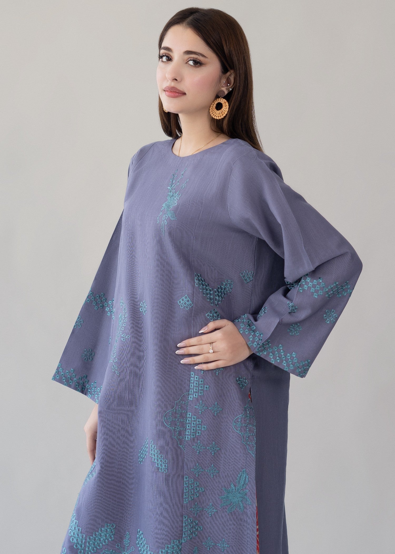 slub khaddar Kurta Set in Grey