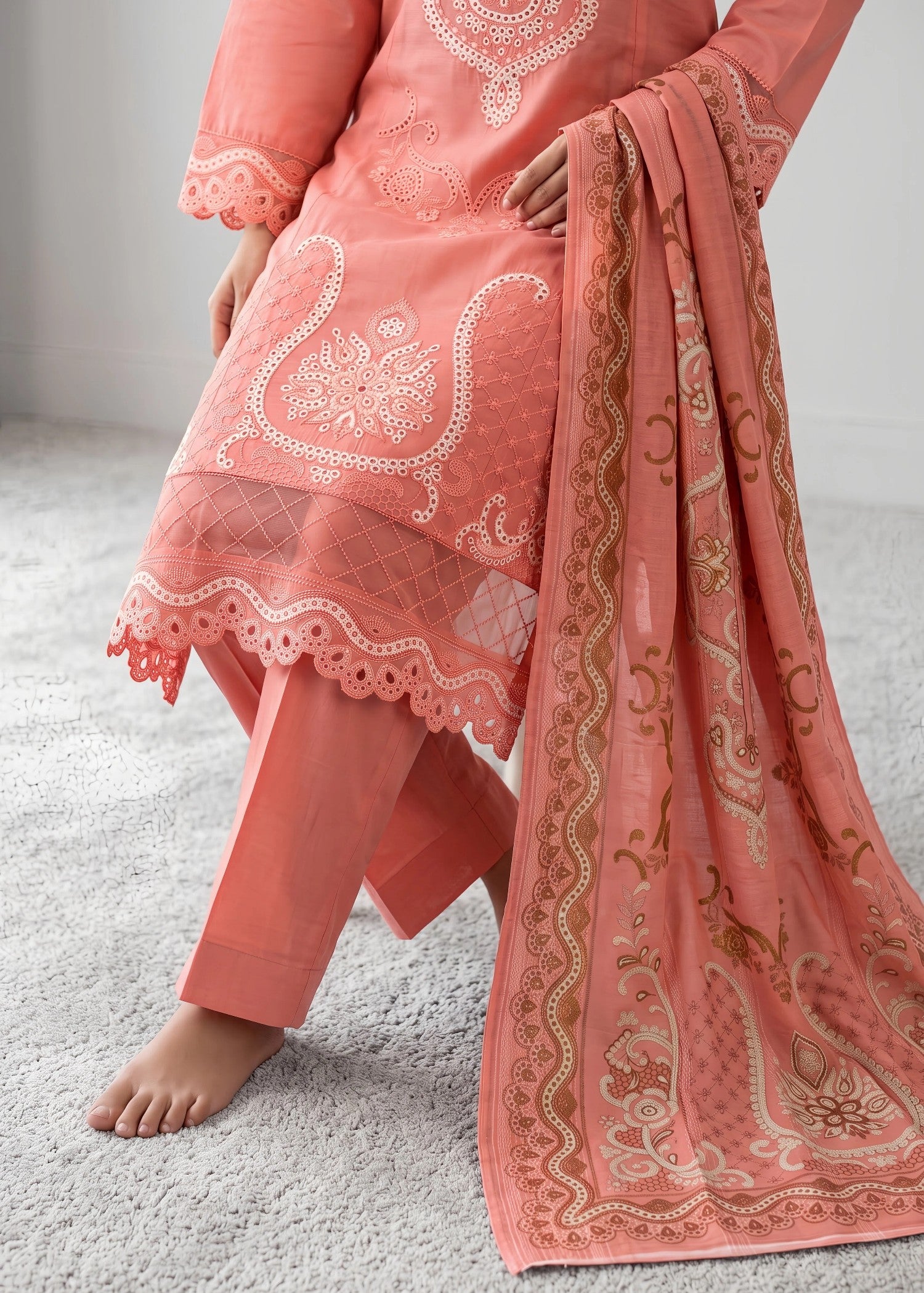 cotton linen Kurta Set in Taffy pink