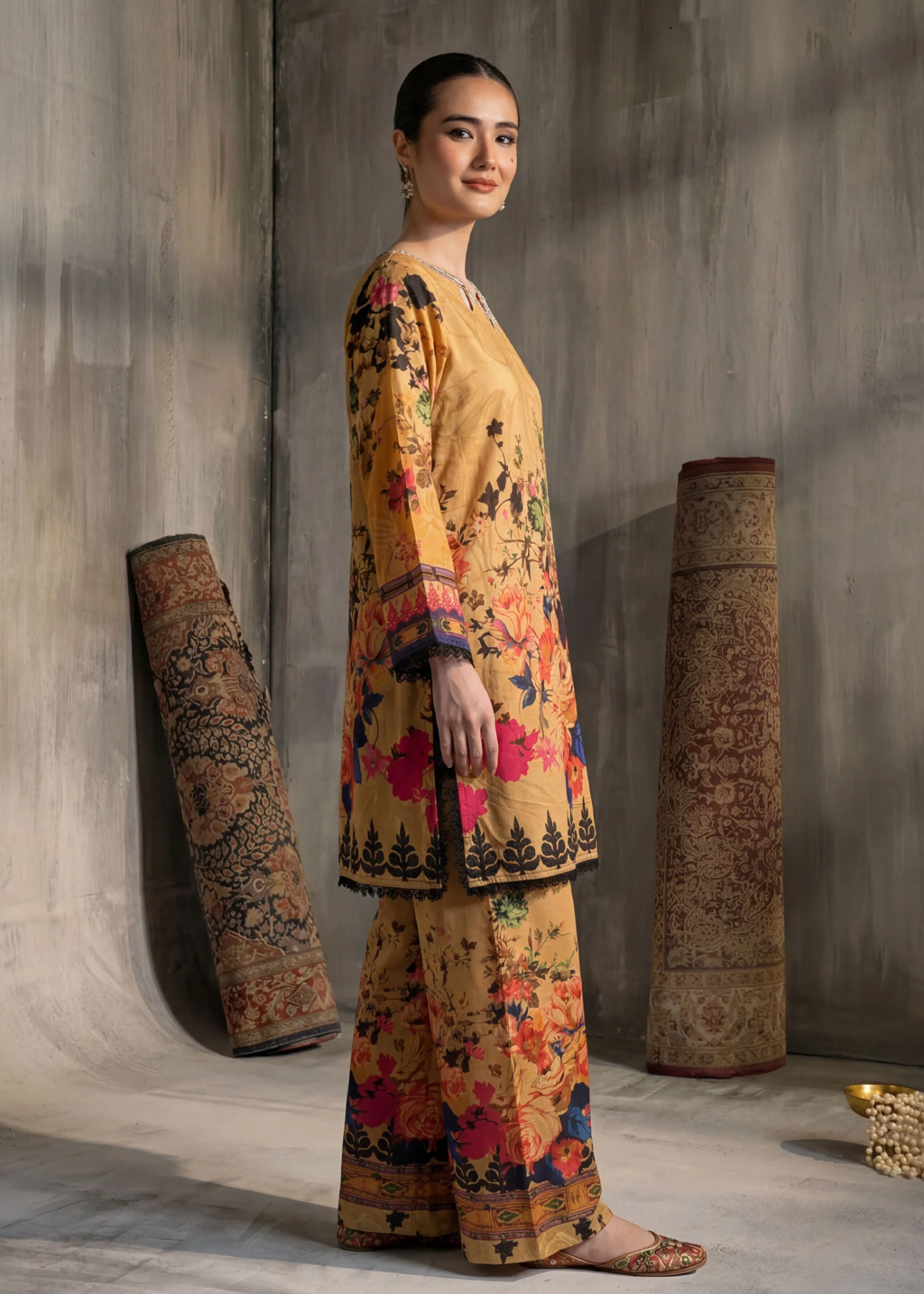 silk Co Ord Sets in Yellow ochre