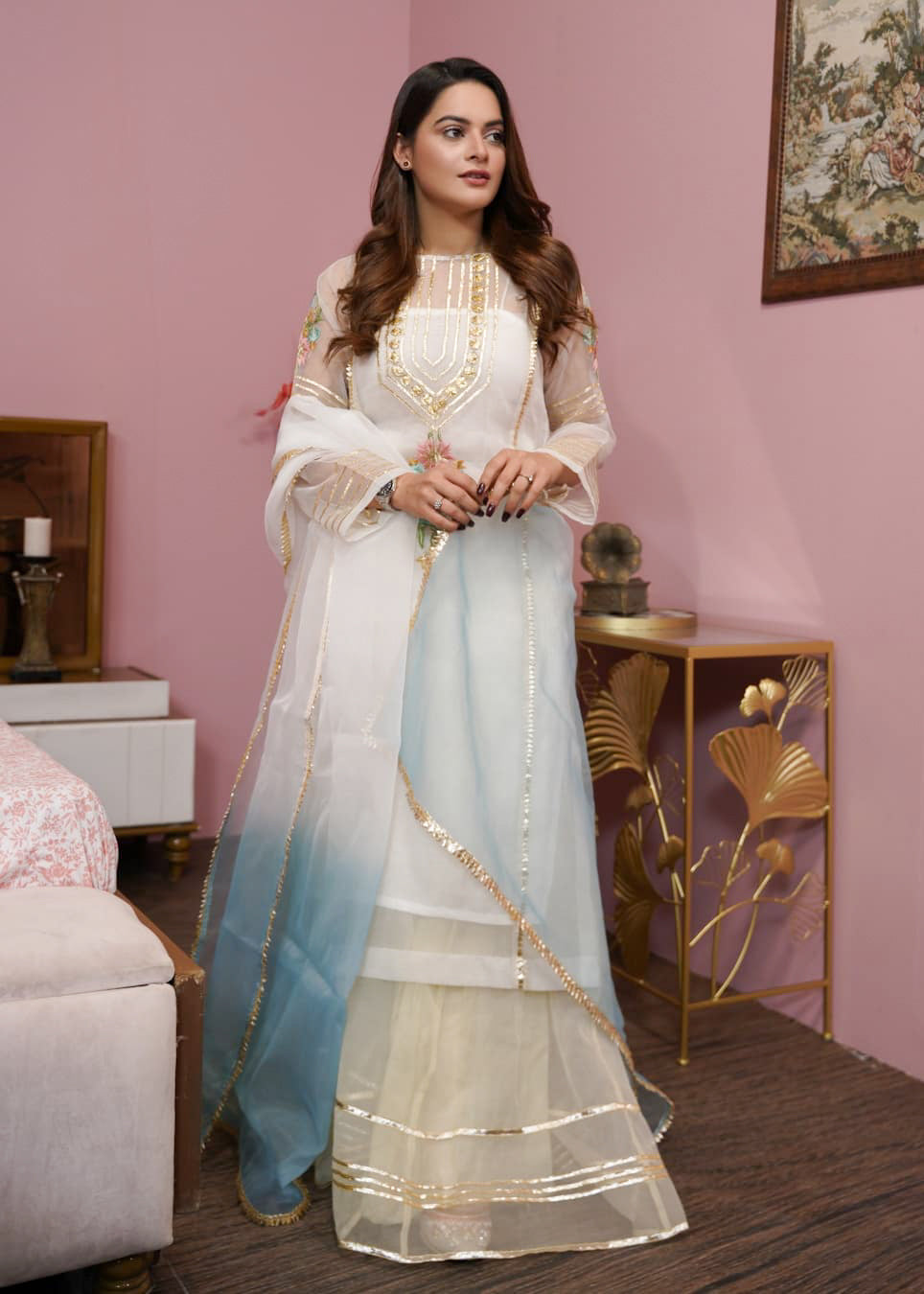 organza Sharara in White