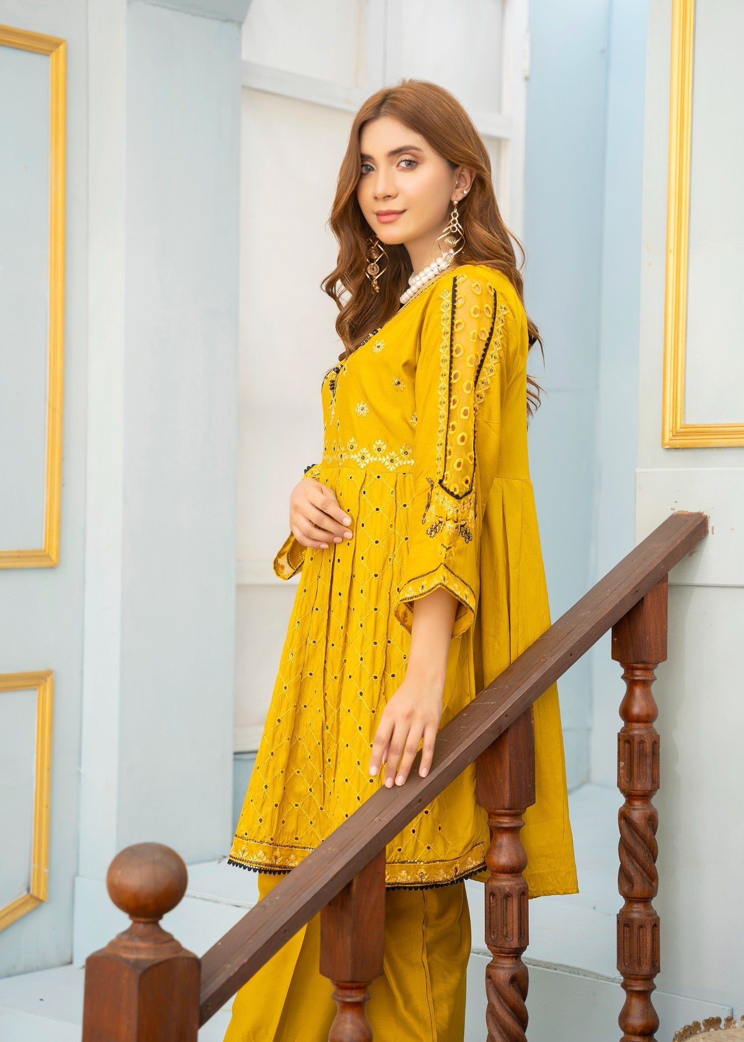 viscose Short Frock in Yellow