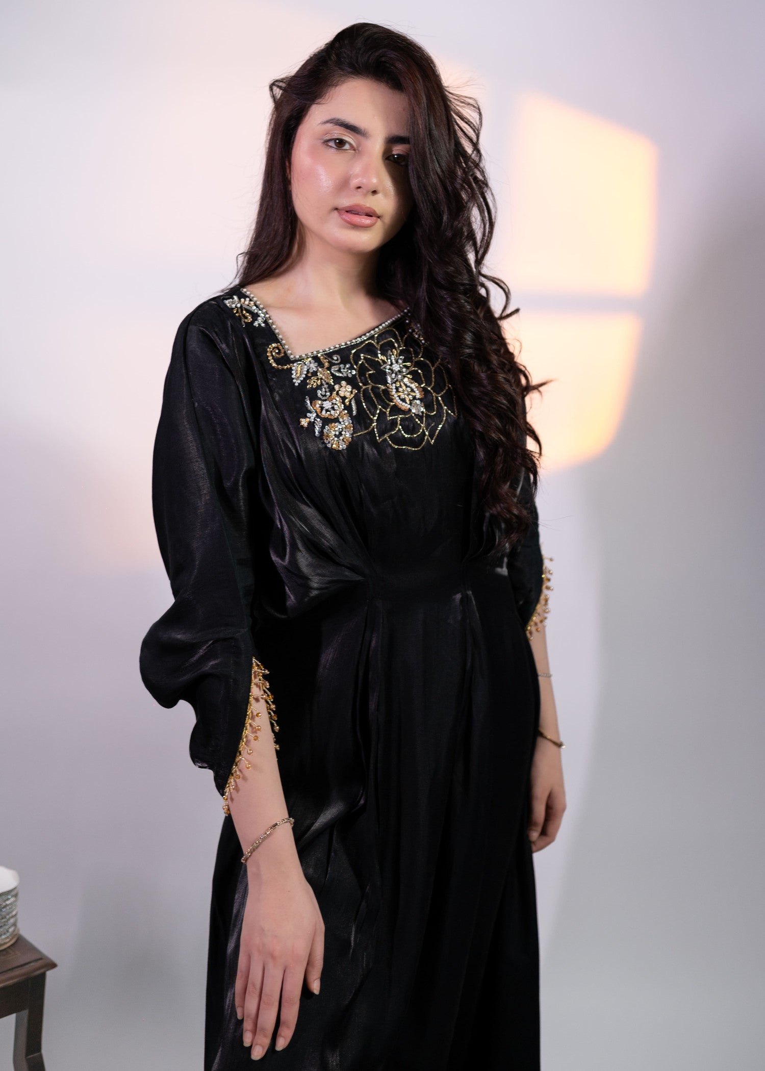 cotton silk Kaftan in Black