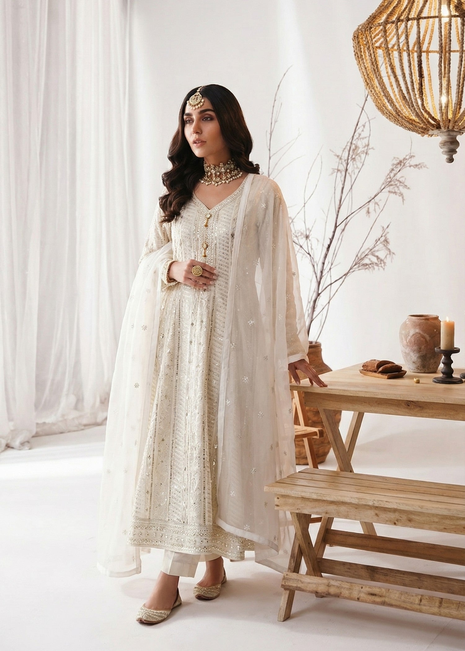 chiffon Pishwas in White