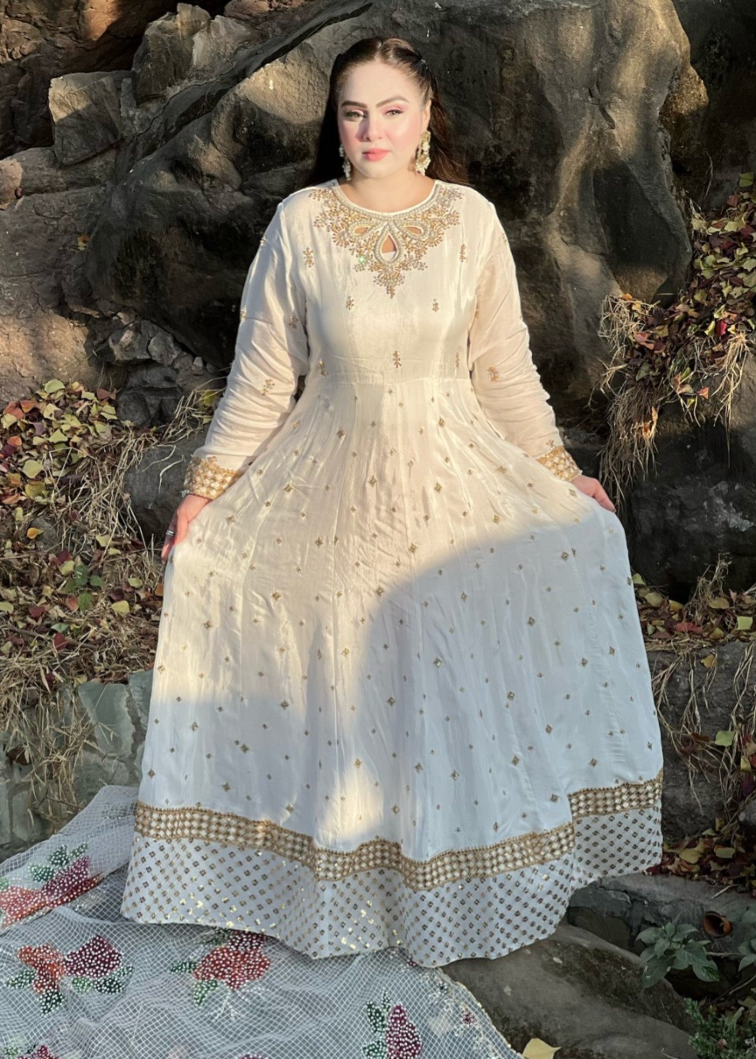 tussar silk Maxi in White