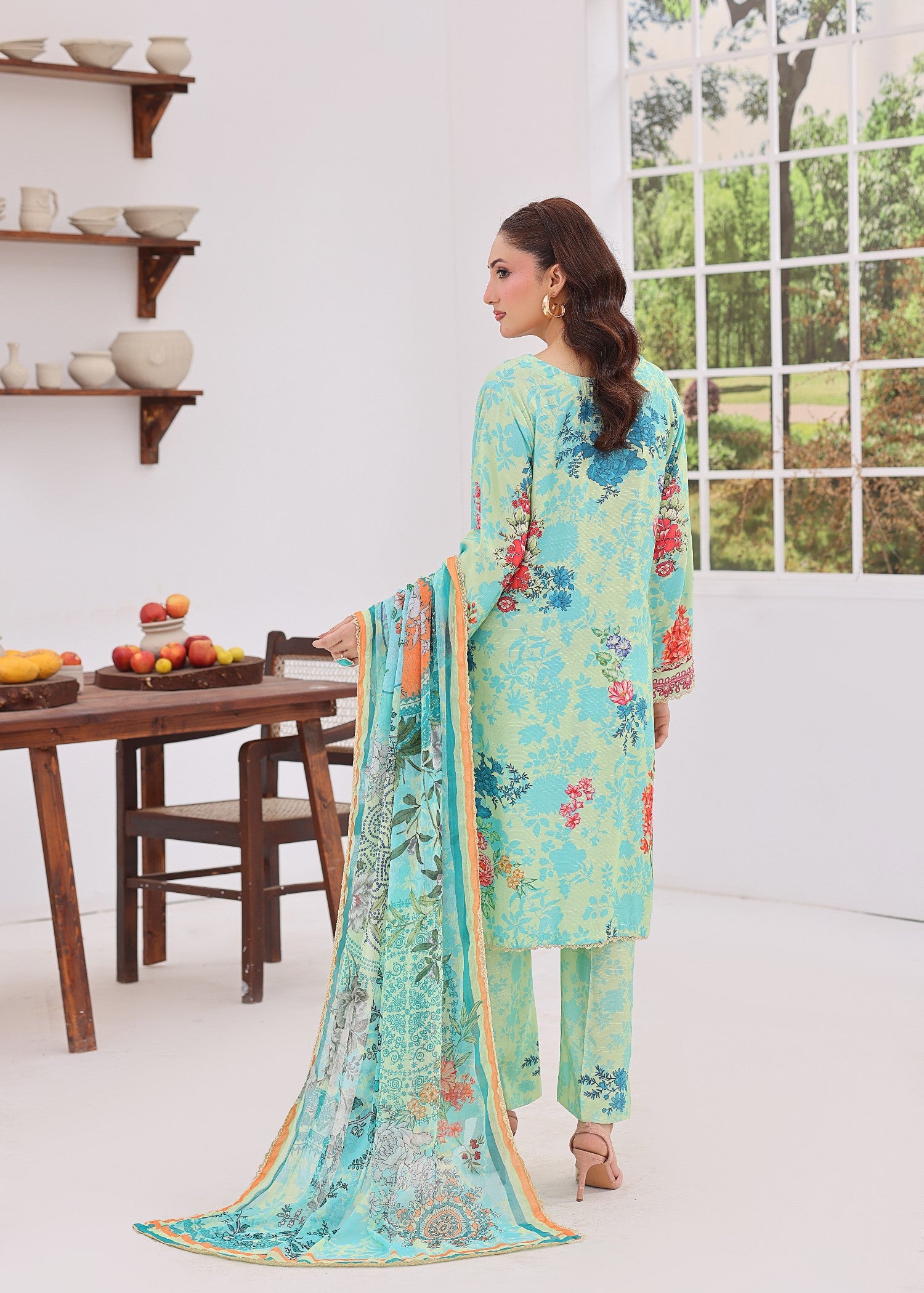 viscose raw silk Kurta Set in Mint green
